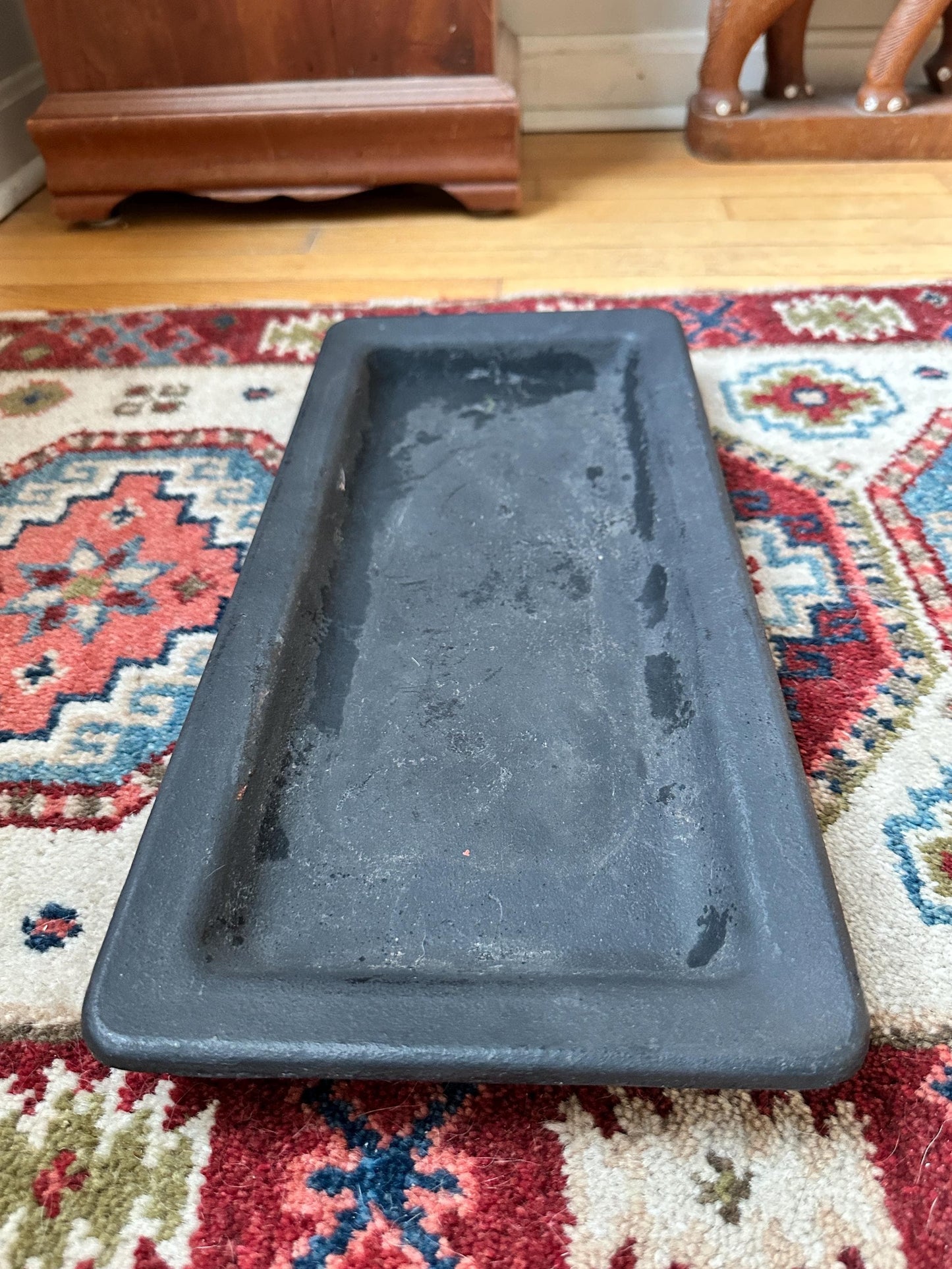 Rustic Black Wooden Tray – Farmhouse Dough Board, Early 20th Century