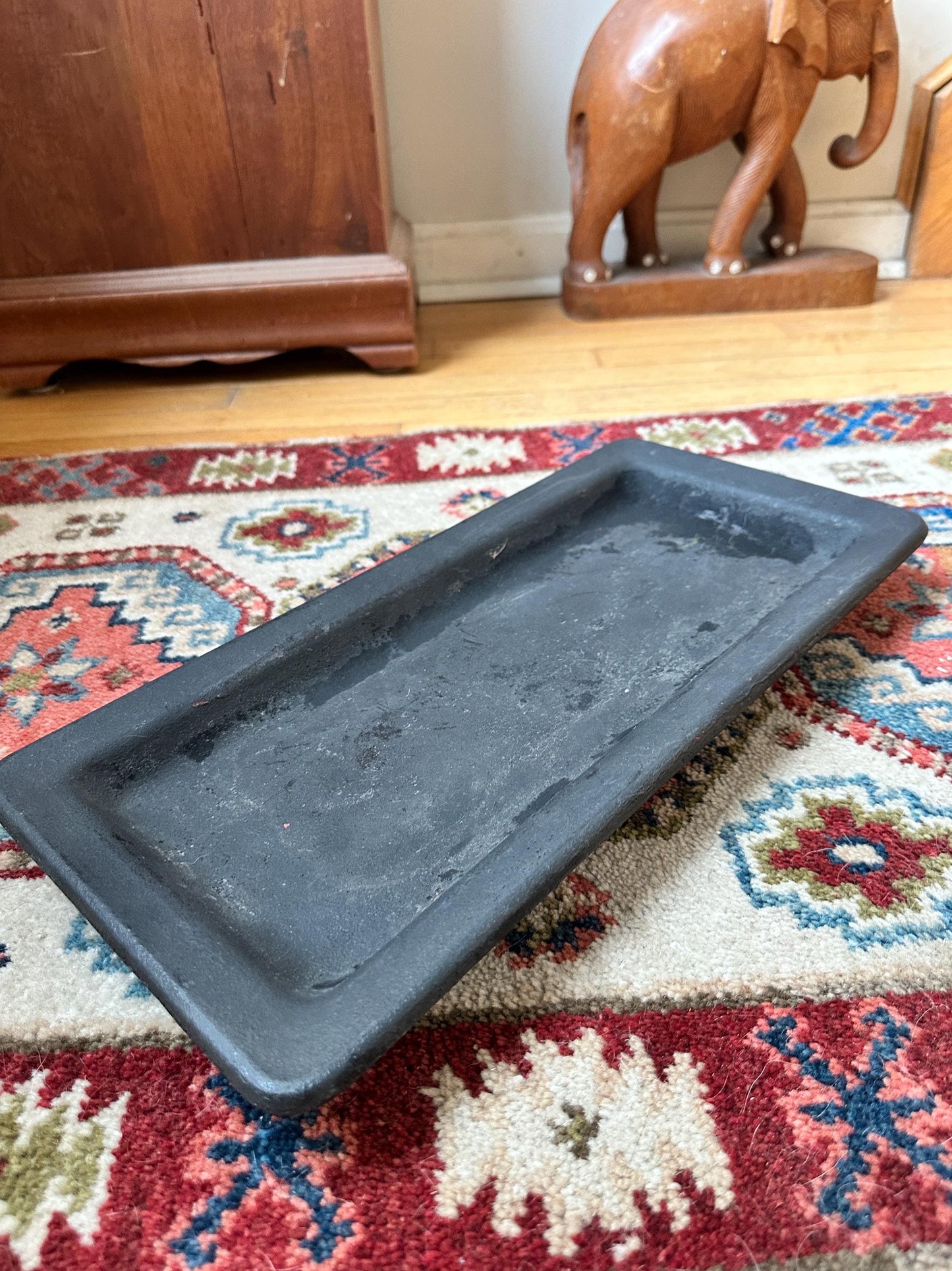 Rustic Black Wooden Tray – Farmhouse Dough Board, Early 20th Century