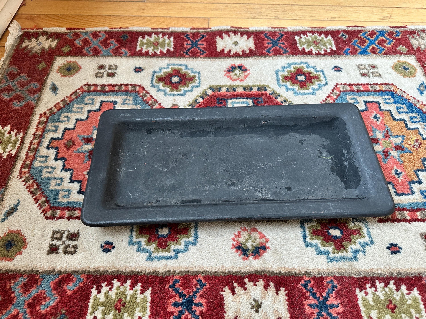 Rustic Black Wooden Tray – Farmhouse Dough Board, Early 20th Century