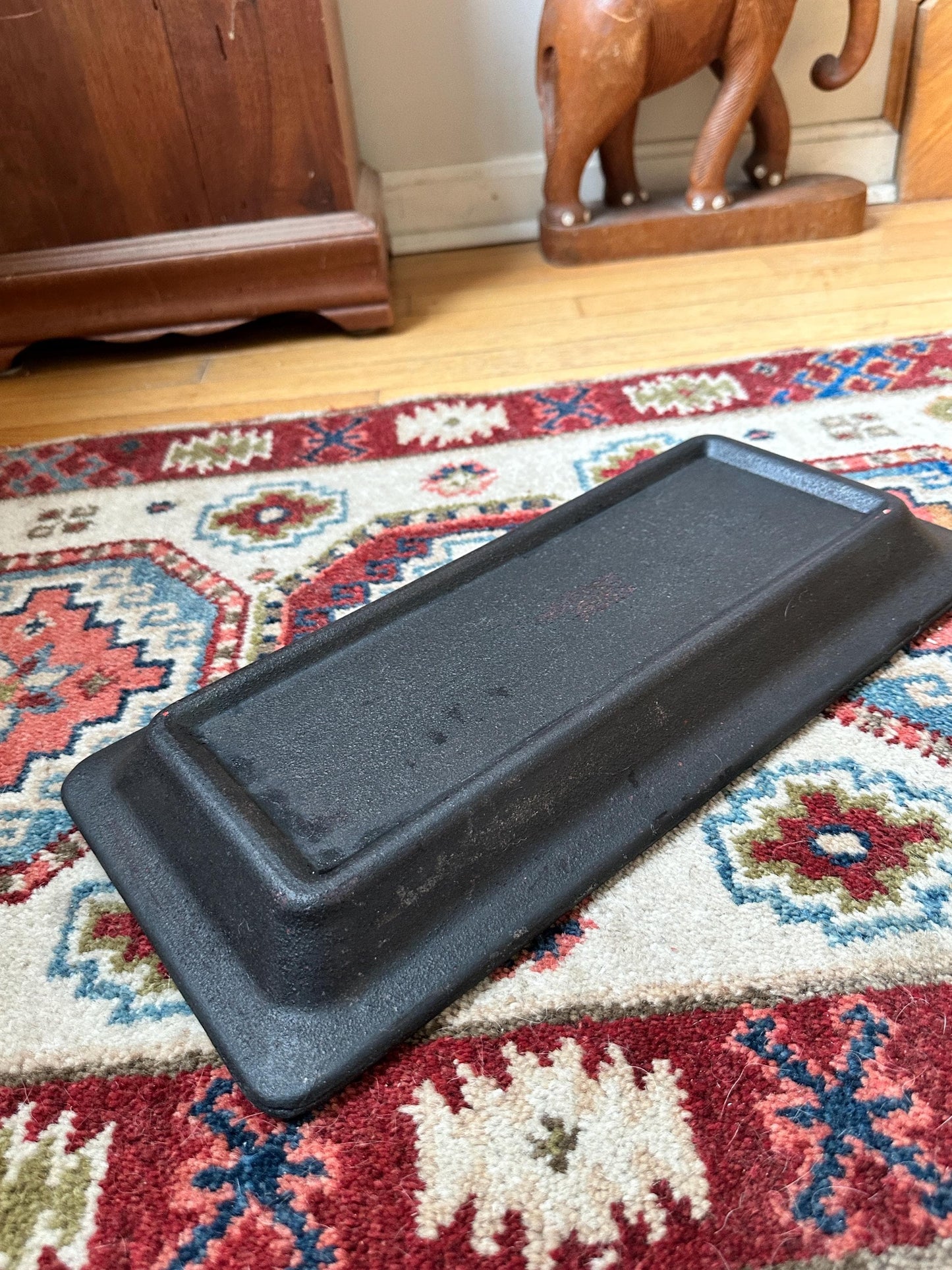 Rustic Black Wooden Tray – Farmhouse Dough Board, Early 20th Century