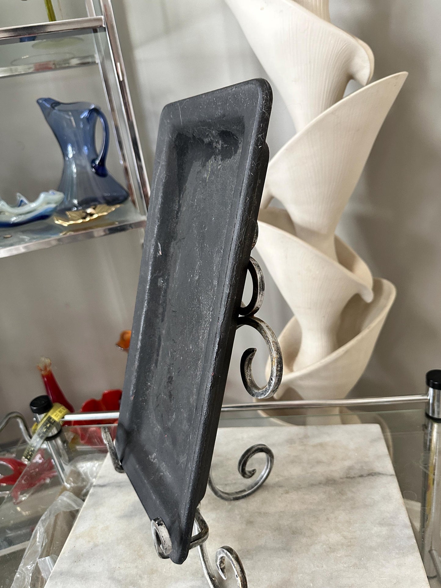 Rustic Black Wooden Tray – Farmhouse Dough Board, Early 20th Century