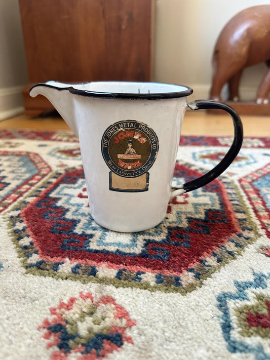Vintage Enamelware Measuring Pitcher  | Jones Metal Products Co | West Lafayette, Ohio | Farmhouse Kitchen Decor