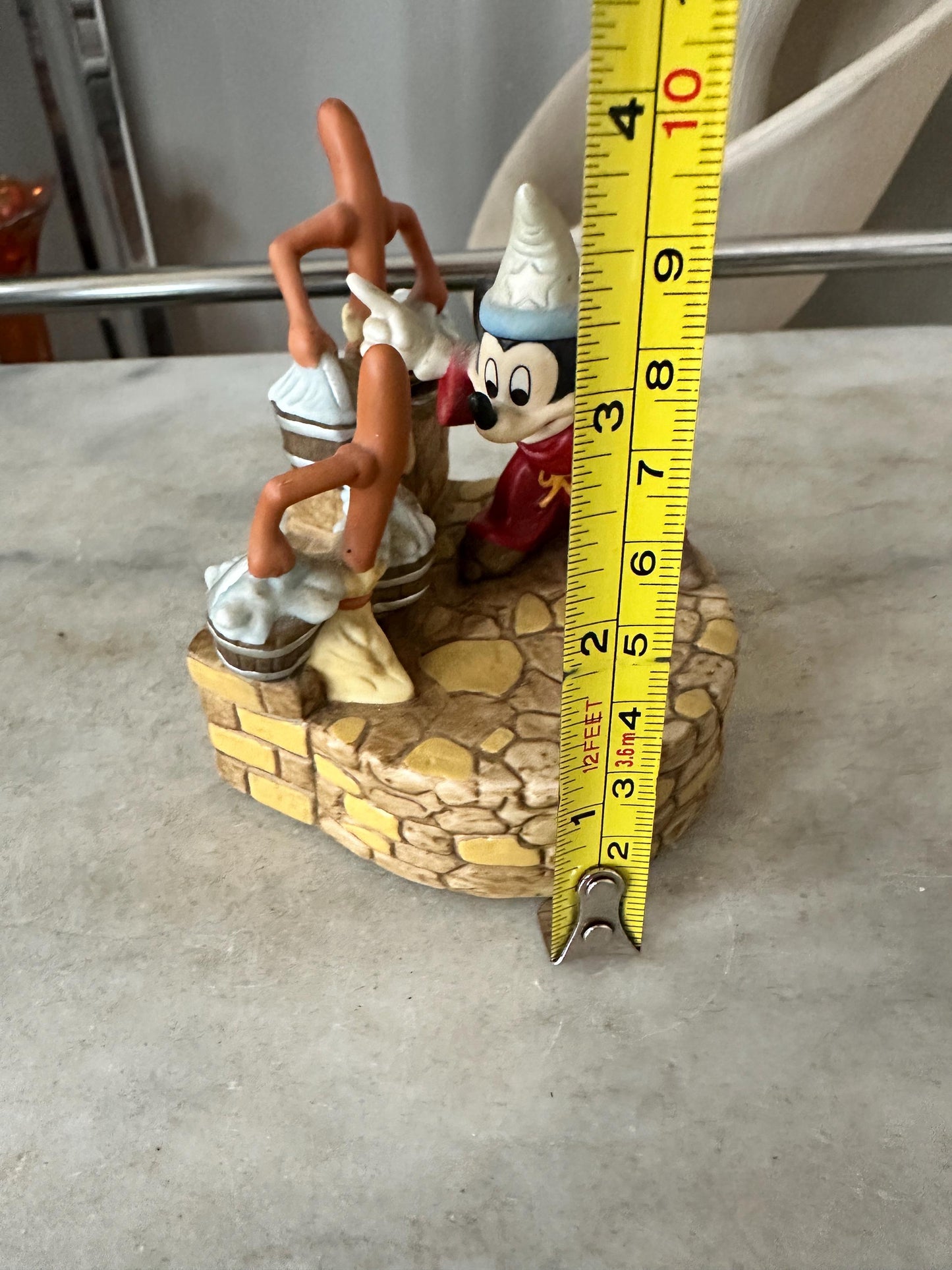 Disney Sorcerer Apprentice Music Box – Fantasia Mickey Mouse & Brooms – Ceramic – 3.5” Tall – Made in Taiwan – Vintage 1980's
