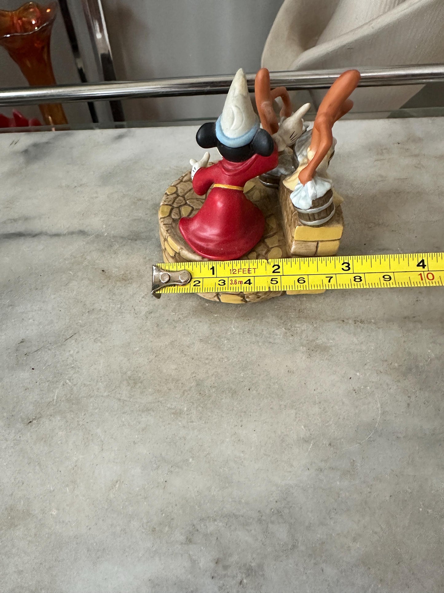 Disney Sorcerer Apprentice Music Box – Fantasia Mickey Mouse & Brooms – Ceramic – 3.5” Tall – Made in Taiwan – Vintage 1980's