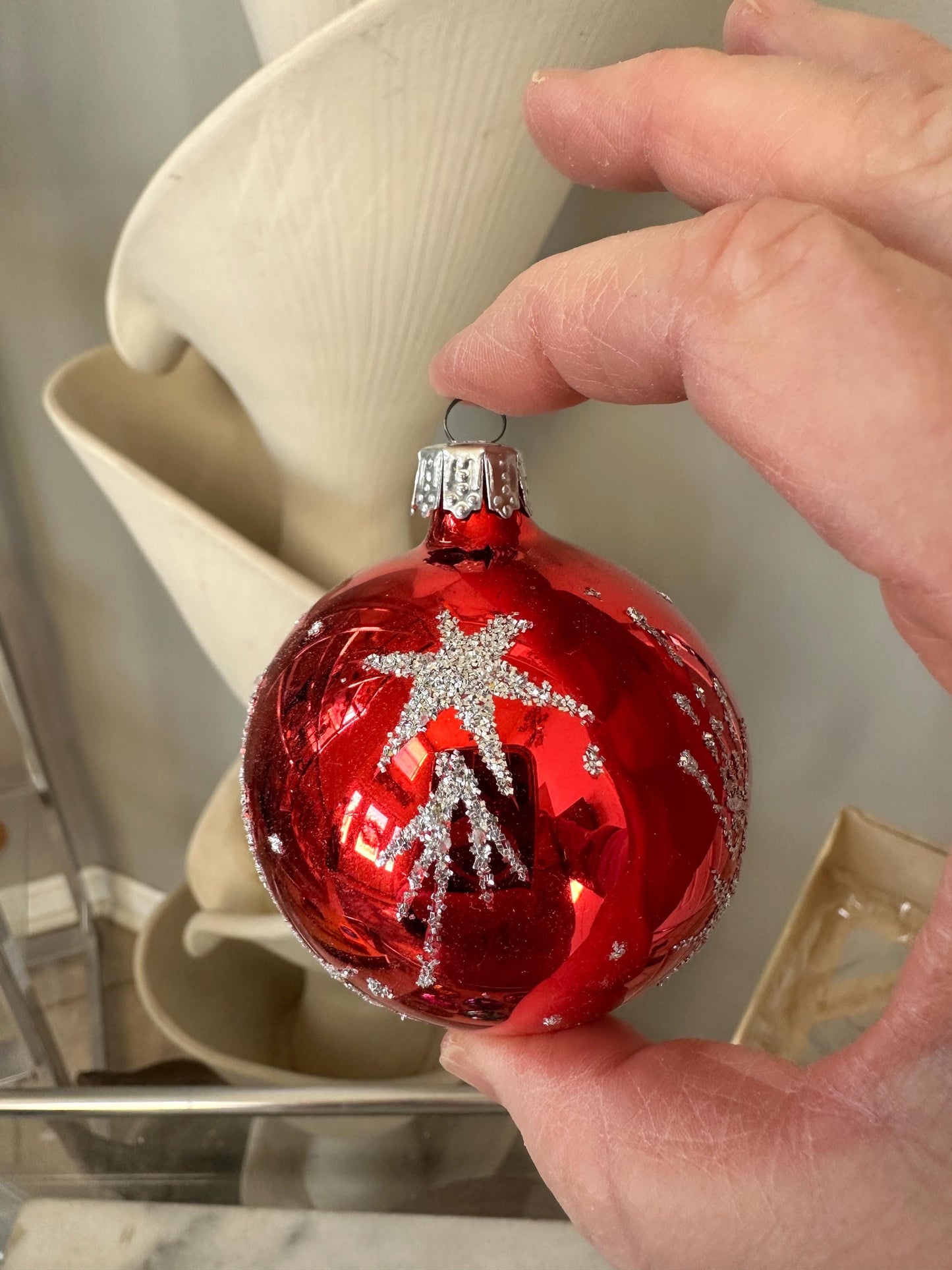 Vintage Pyramid Glass Christmas Ornaments – Starburst Set of 8, Made in USA