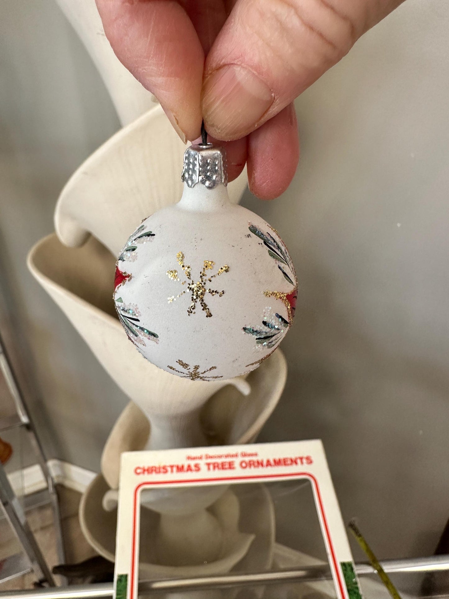 Vintage Commodore Christmas Ornaments – Frosted Poinsettia Glass Set, Romania