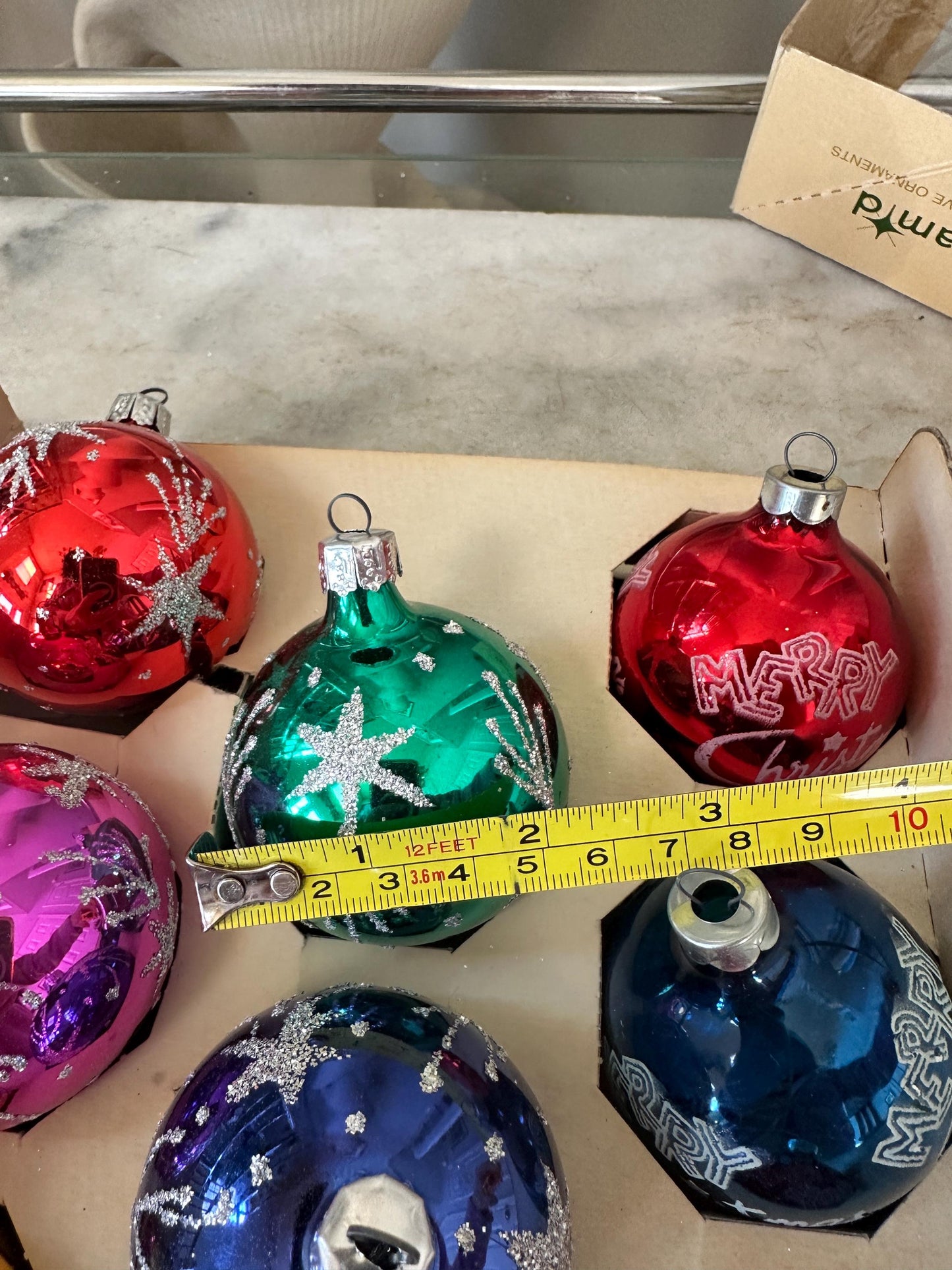 Vintage Pyramid Glass Christmas Ornaments – Starburst Set of 8, Made in USA