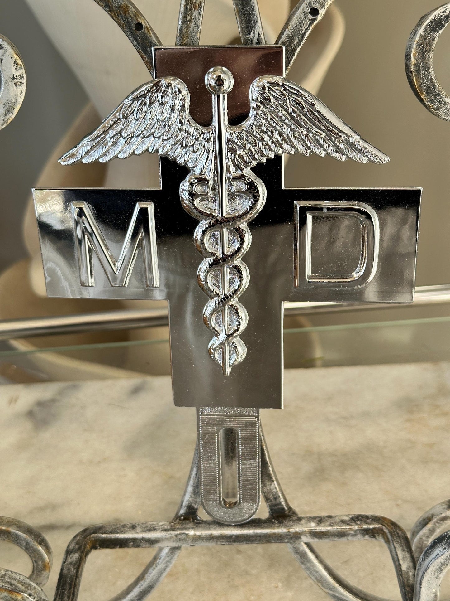 1960s Chrome MD Doctor License Plate Badge – New Old Stock Car Emblem