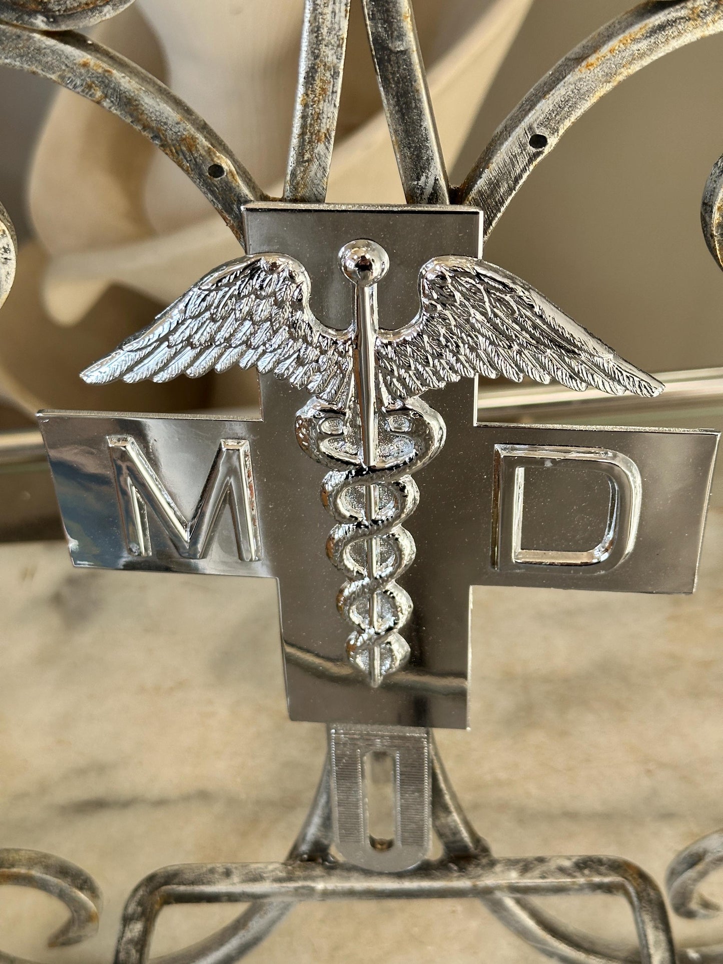 1960s Chrome MD Doctor License Plate Badge – New Old Stock Car Emblem