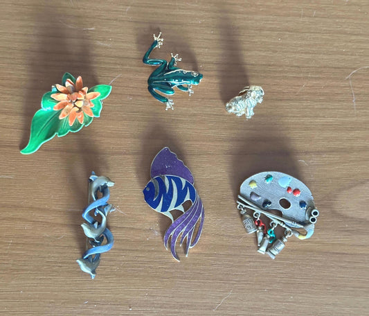 Vintage Enamel Brooch Lot – Whimsical Animal, Floral Pins, and More!