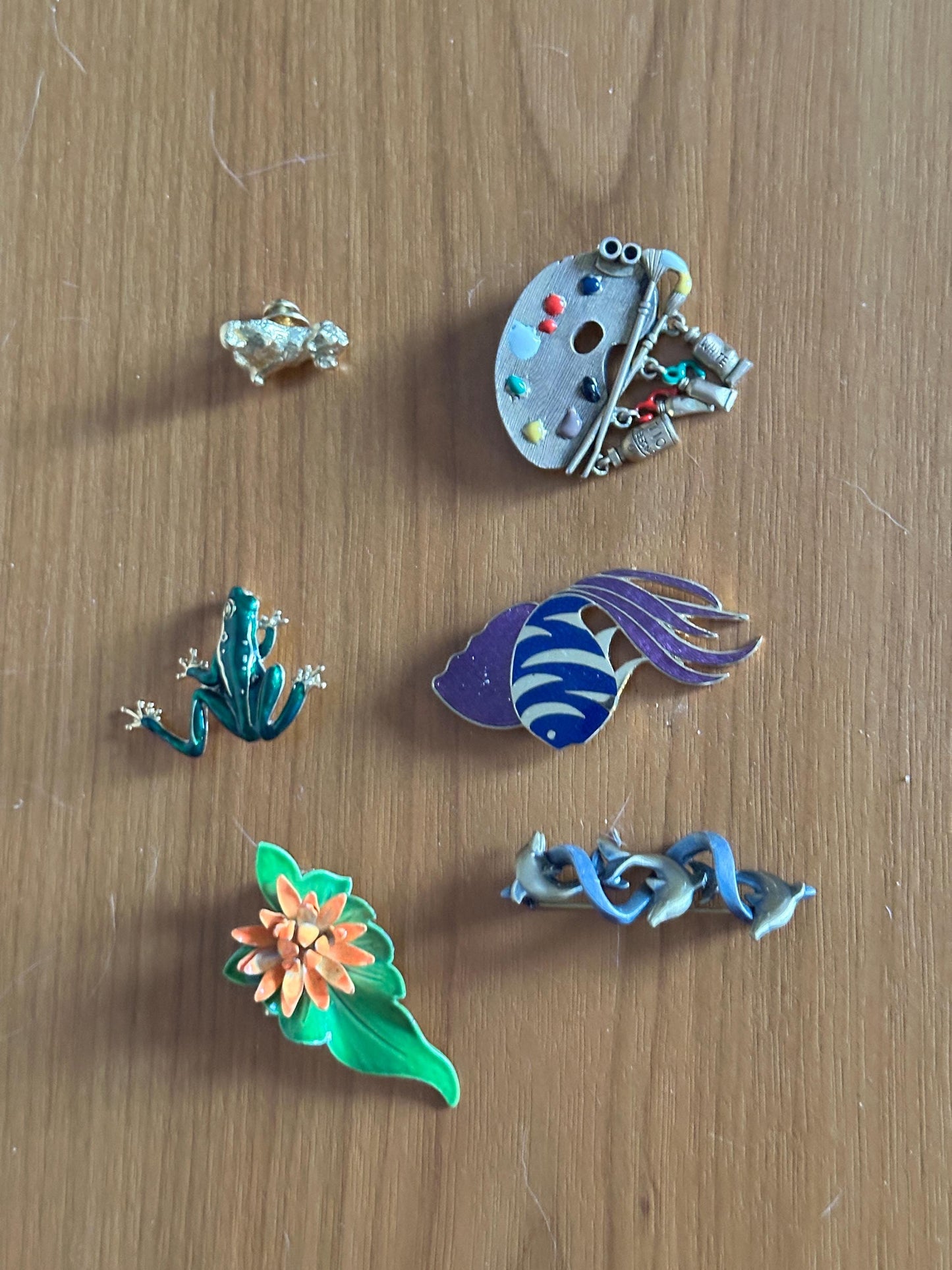 Vintage Enamel Brooch Lot – Whimsical Animal, Floral Pins, and More!