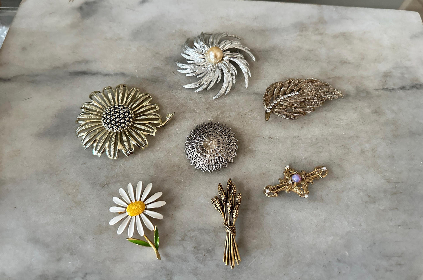 Vintage 1960s Floral Brooch Set – Sarah Coventry Sunflower, Mid-century Jewelry, MCM