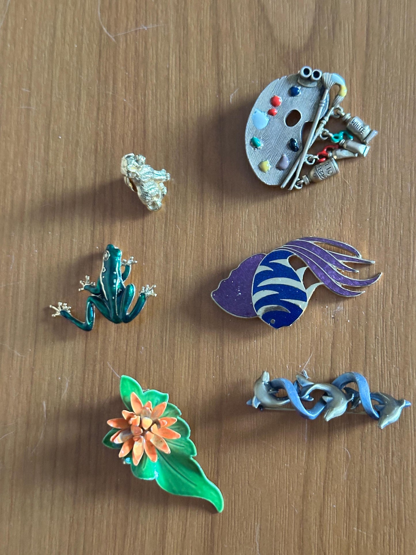 Vintage Enamel Brooch Lot – Whimsical Animal, Floral Pins, and More!