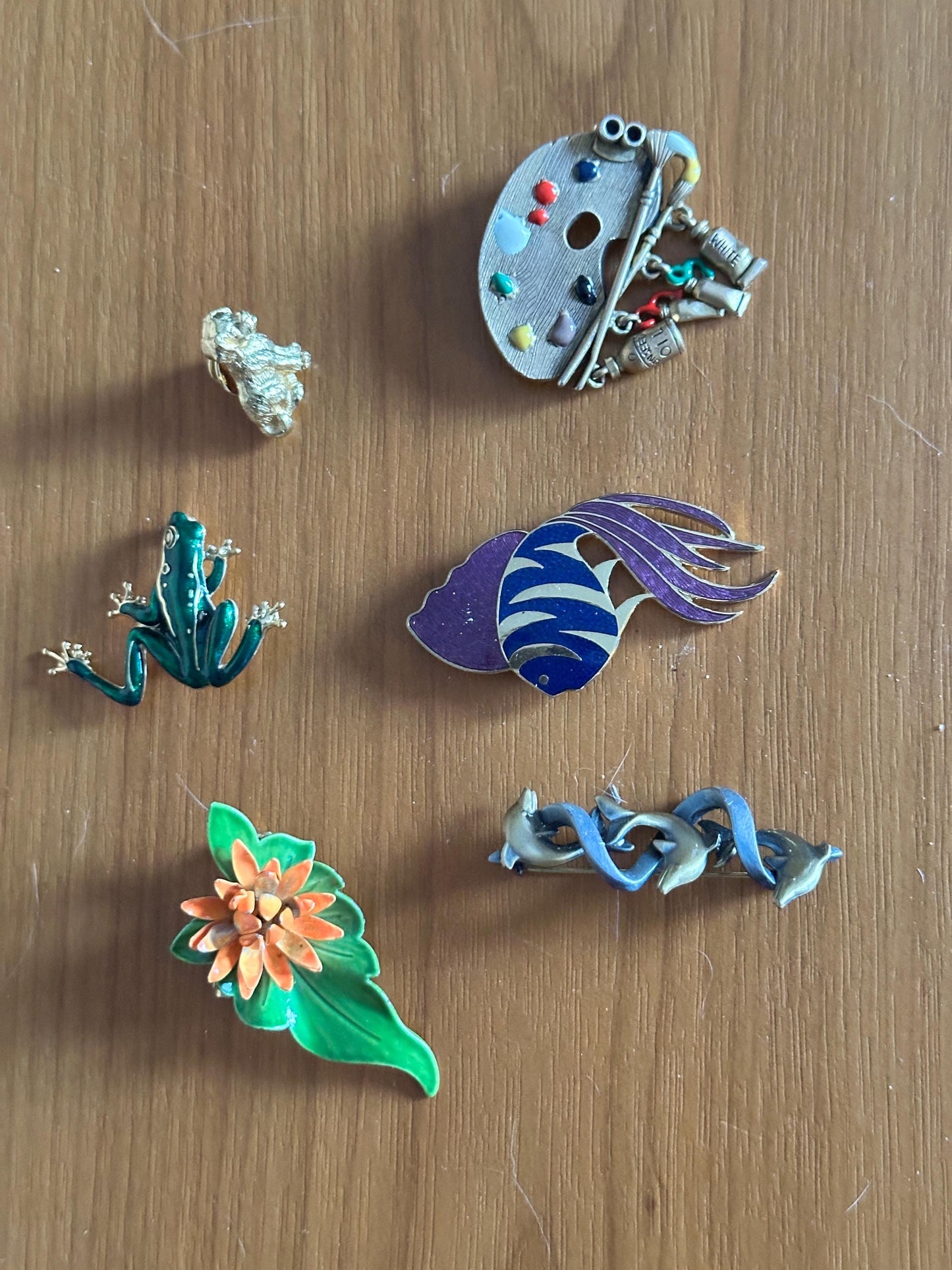 Vintage Enamel Brooch Lot – Whimsical Animal, Floral Pins, and More!