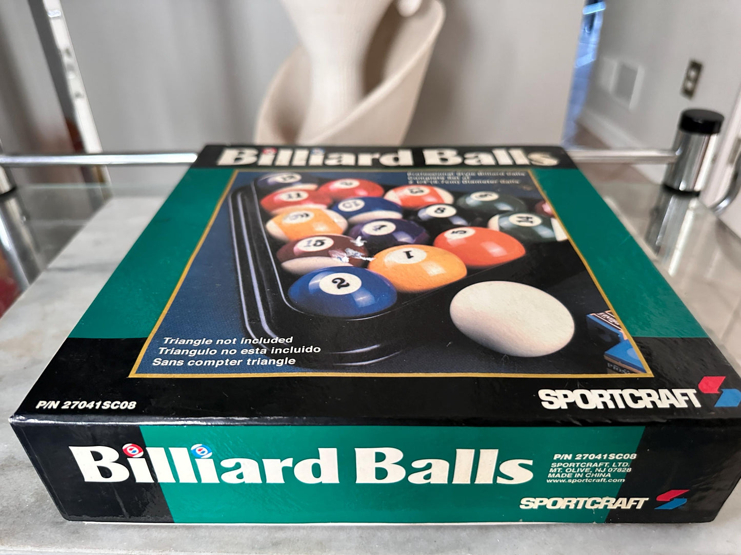 Vintage Complete Set of 16 Sportcraft Billiard Balls |  Pool Table Balls in Box w Vintage Rack