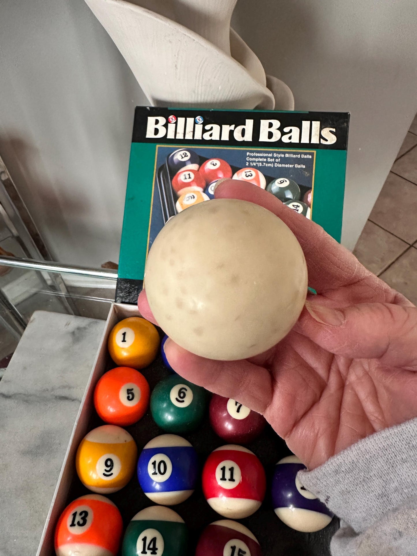 Vintage Complete Set of 16 Sportcraft Billiard Balls |  Pool Table Balls in Box w Vintage Rack