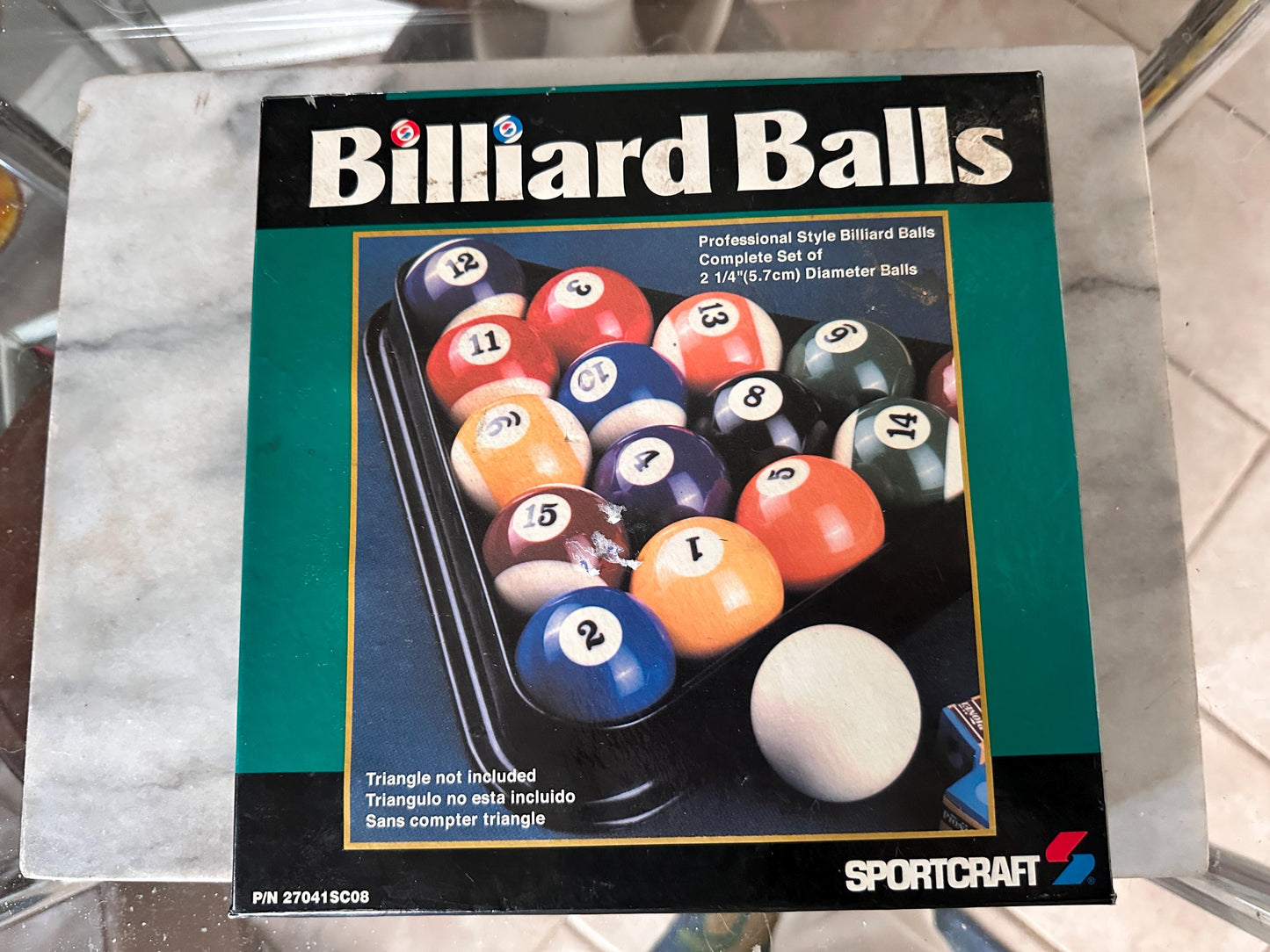Vintage Complete Set of 16 Sportcraft Billiard Balls |  Pool Table Balls in Box w Vintage Rack