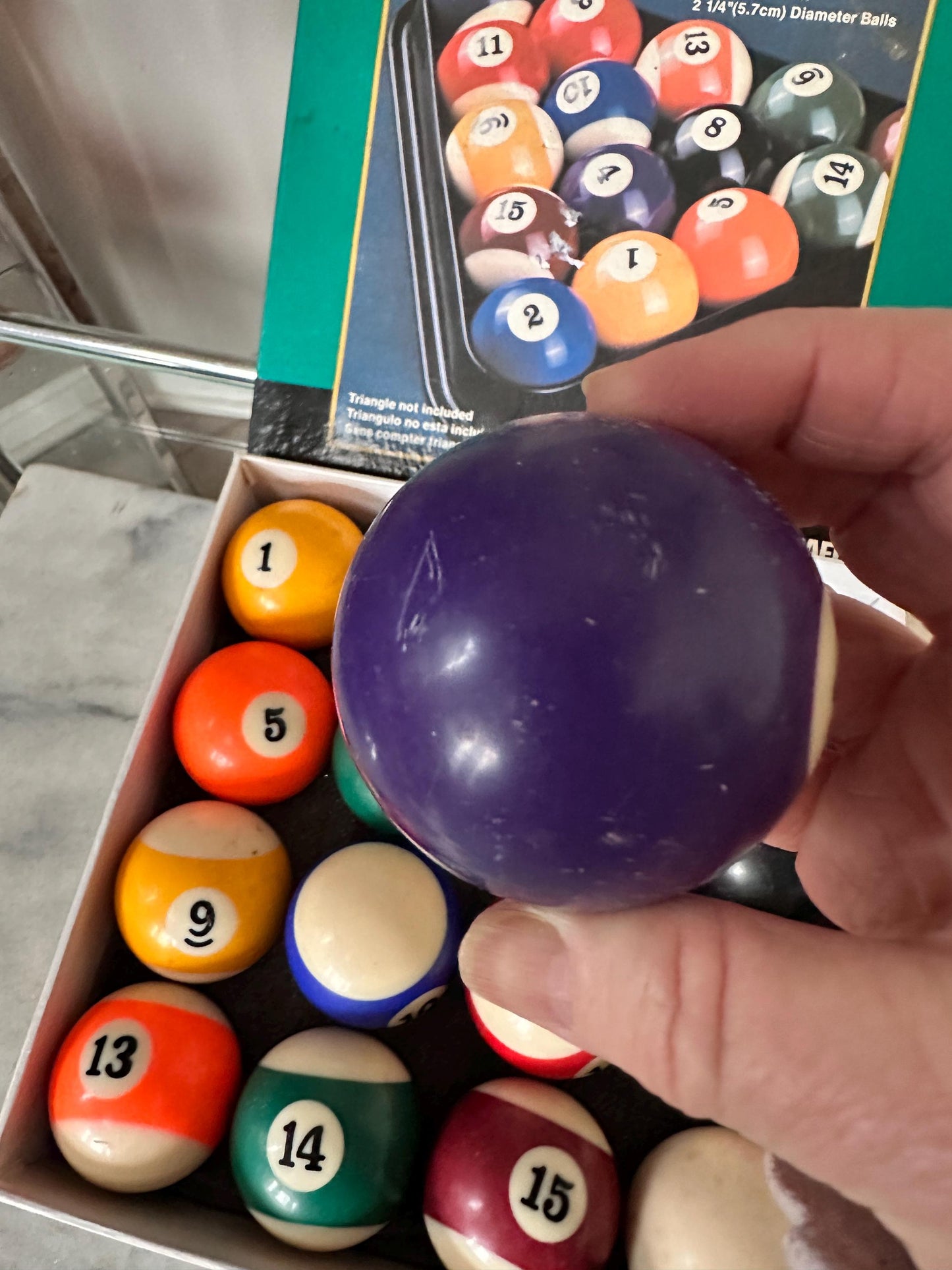 Vintage Complete Set of 16 Sportcraft Billiard Balls |  Pool Table Balls in Box w Vintage Rack