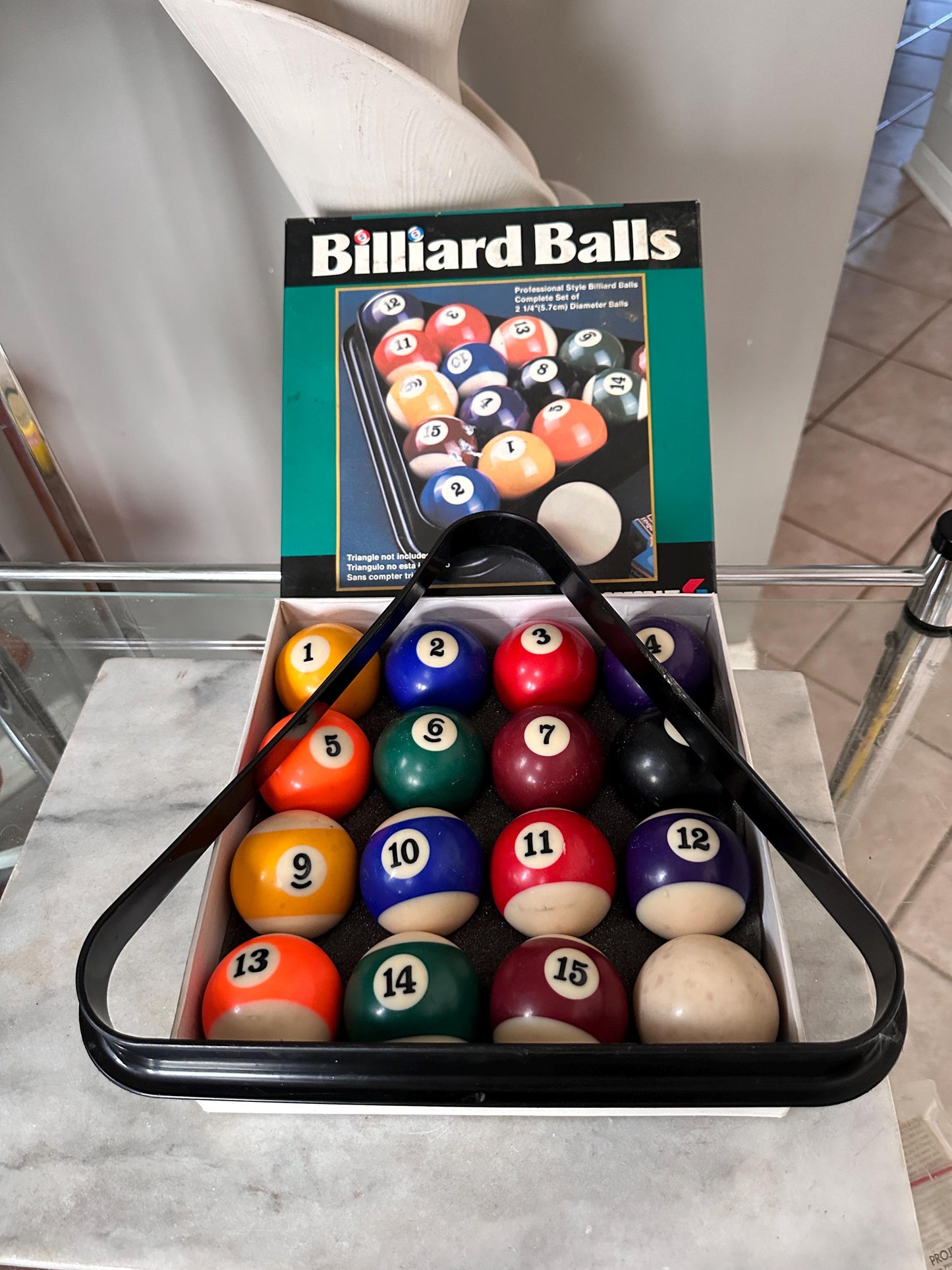 Vintage Complete Set of 16 Sportcraft Billiard Balls |  Pool Table Balls in Box w Vintage Rack