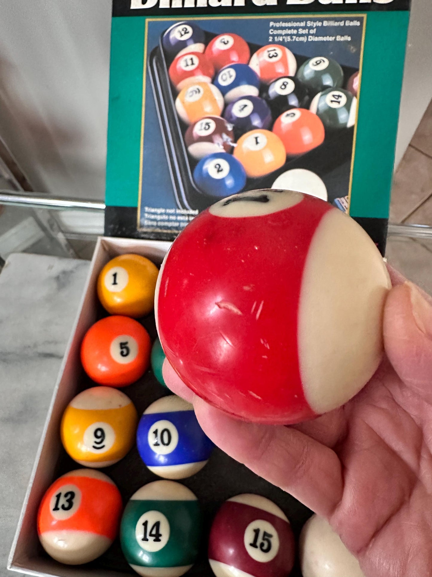 Vintage Complete Set of 16 Sportcraft Billiard Balls |  Pool Table Balls in Box w Vintage Rack