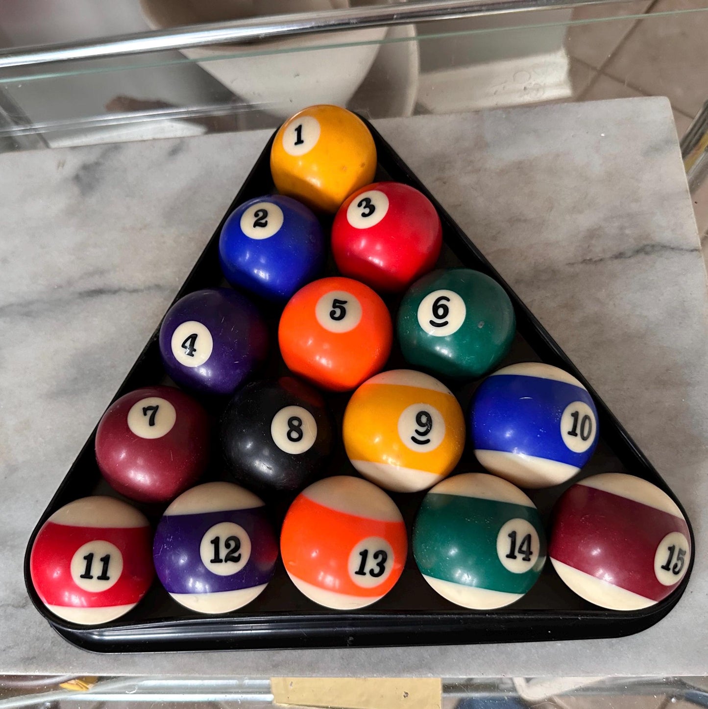 Vintage Complete Set of 16 Sportcraft Billiard Balls |  Pool Table Balls in Box w Vintage Rack