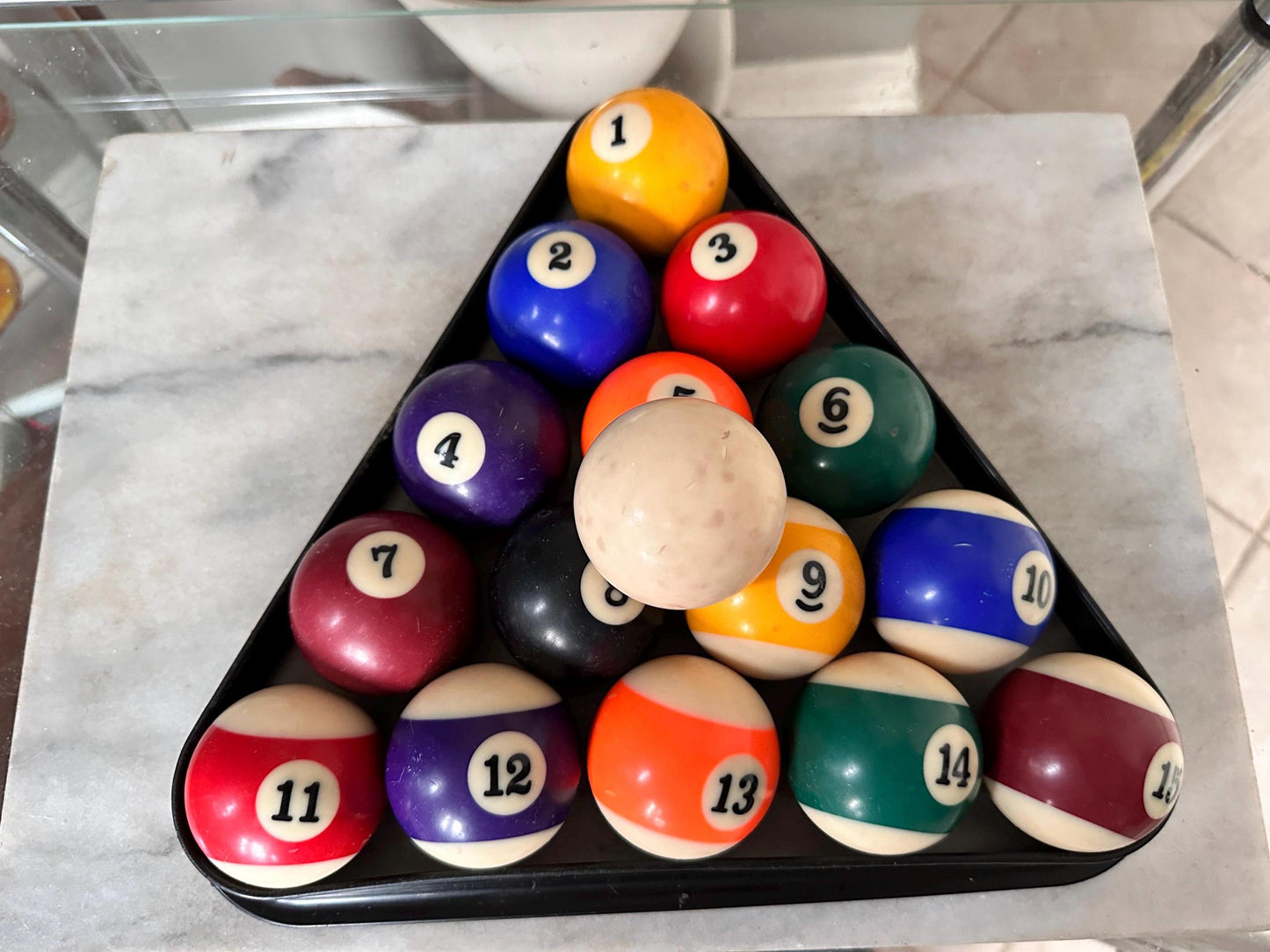 Vintage Complete Set of 16 Sportcraft Billiard Balls |  Pool Table Balls in Box w Vintage Rack