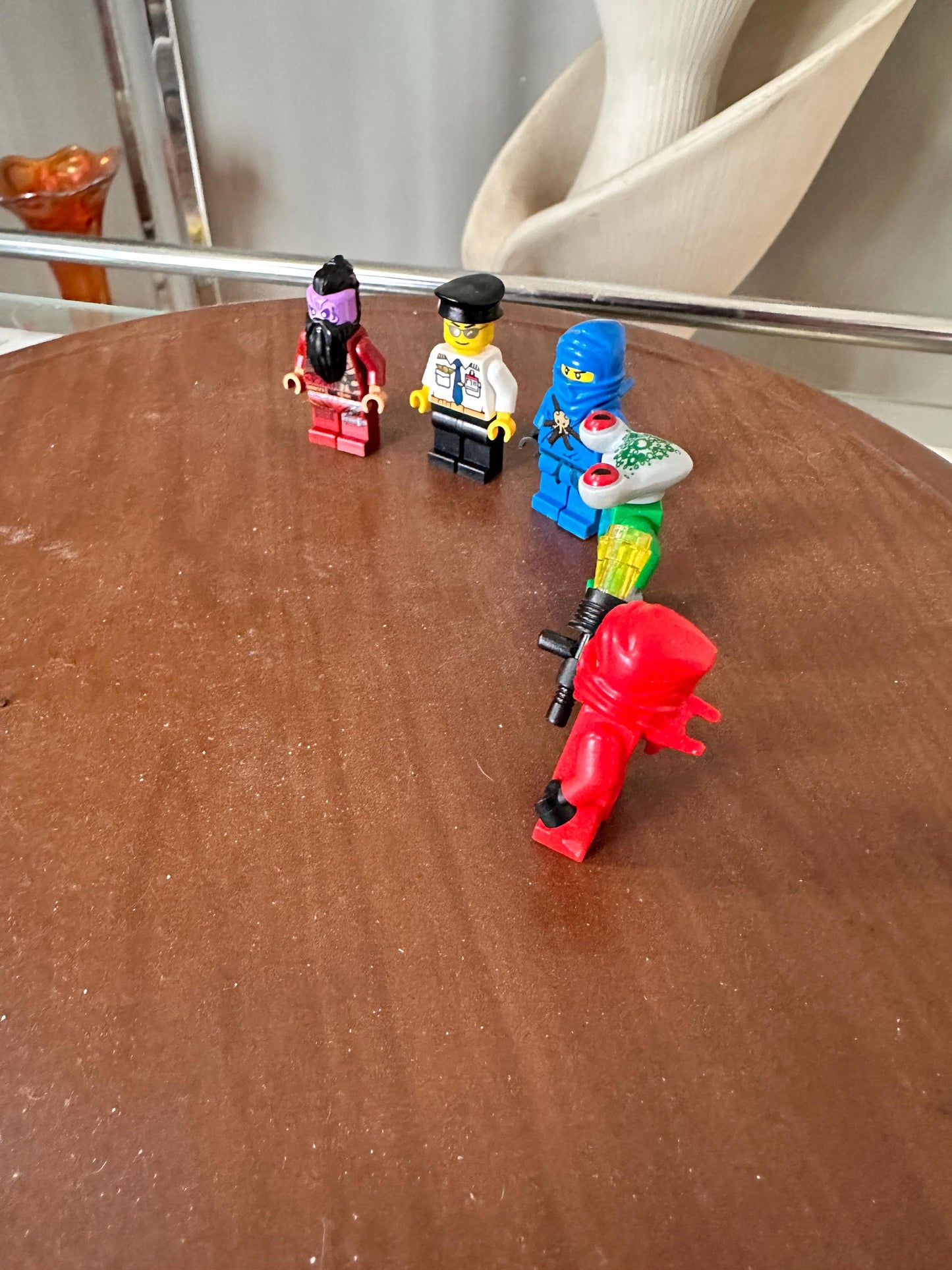 Assorted LEGO Minifigure Lot of 5 – Space Police Squidman, Marvel Taserface, Ninjago Jay (Blue & Red), and Airport Pilot