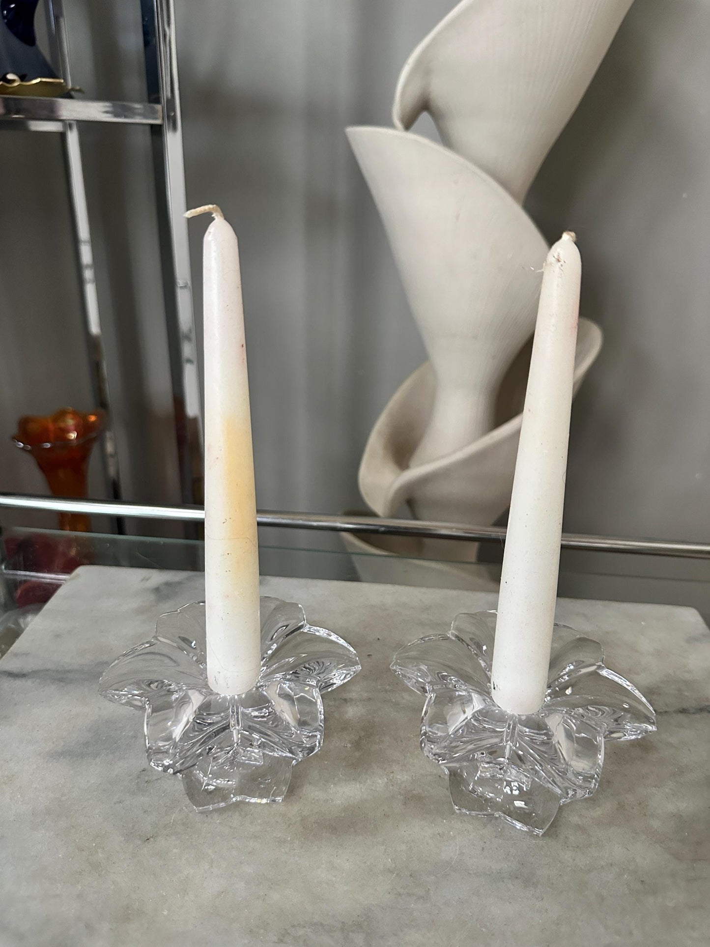 Vintage Mikasa Sunpetals Crystal Candlestick Holders (Pair) – Floral Petal Design