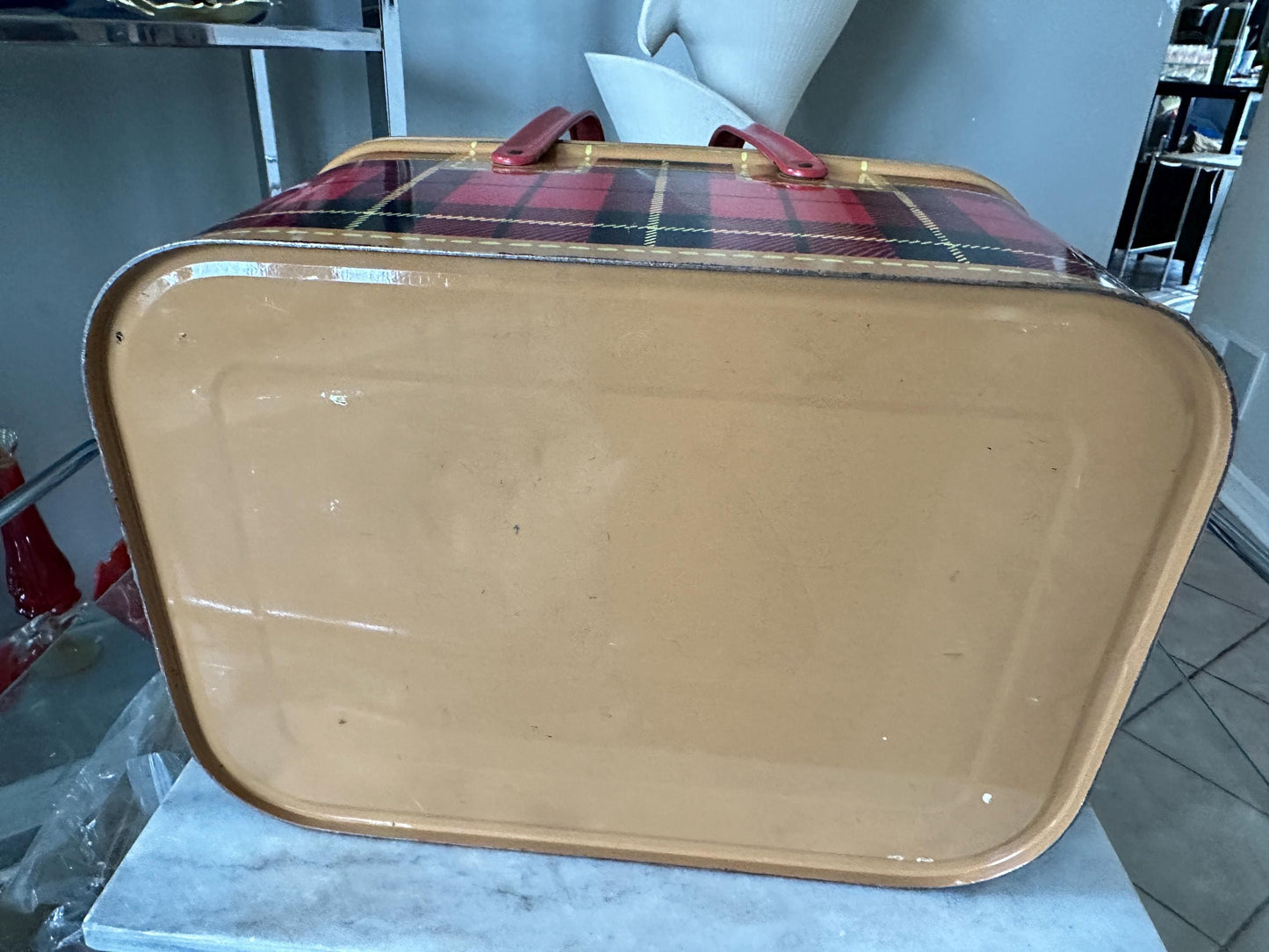 1950s Vintage “The Skotch Basket” Tin Picnic Basket – Petra Cabot Design – Mid Century Metal Hamper