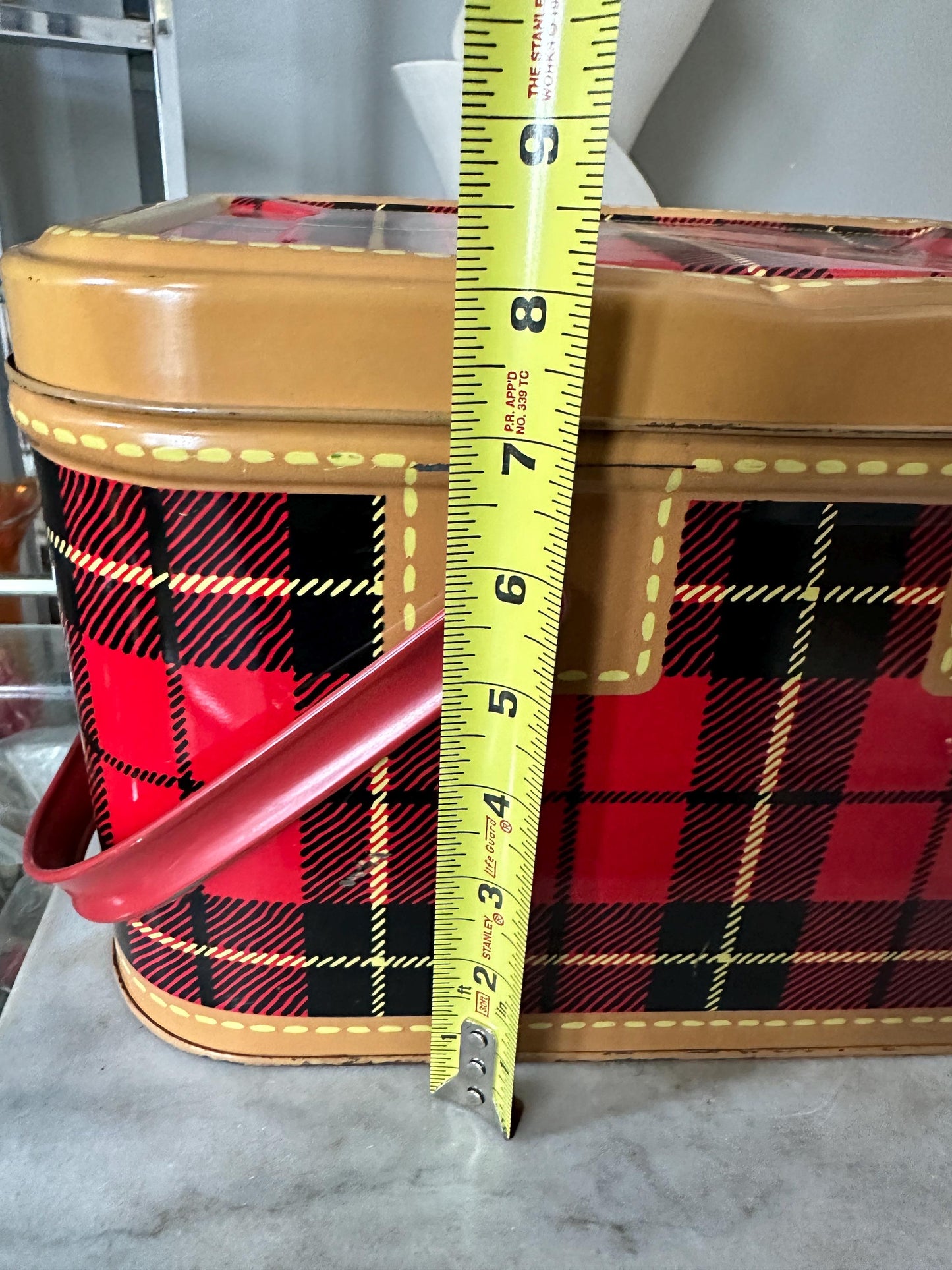 1950s Vintage “The Skotch Basket” Tin Picnic Basket – Petra Cabot Design – Mid Century Metal Hamper