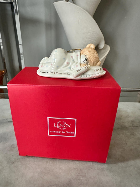 Rare LENOX “Cuddles And Hugs” Baby’s 1st Christmas Bear Ornament -DYLAN