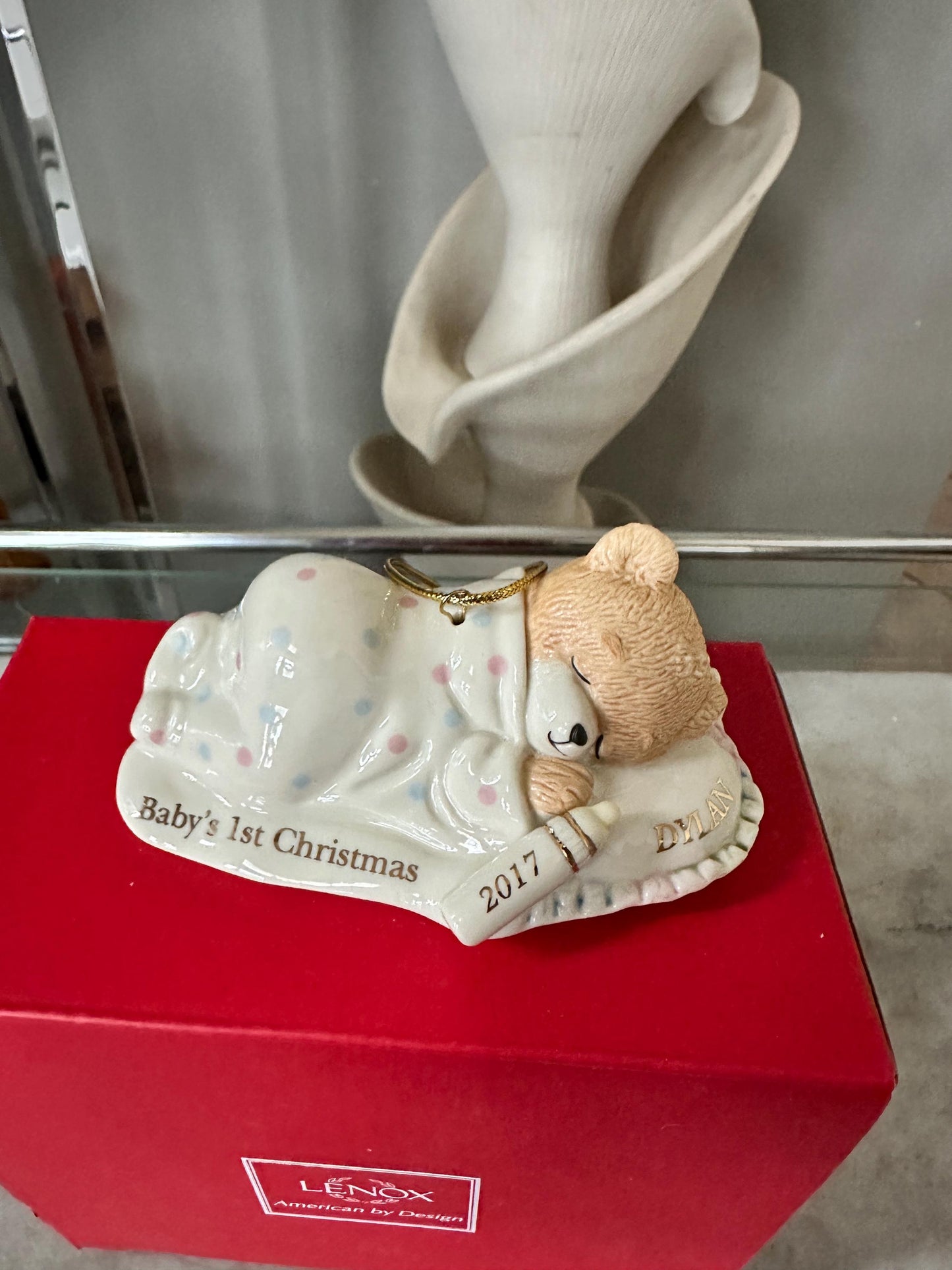 Rare LENOX “Cuddles And Hugs” Baby’s 1st Christmas Bear Ornament -DYLAN