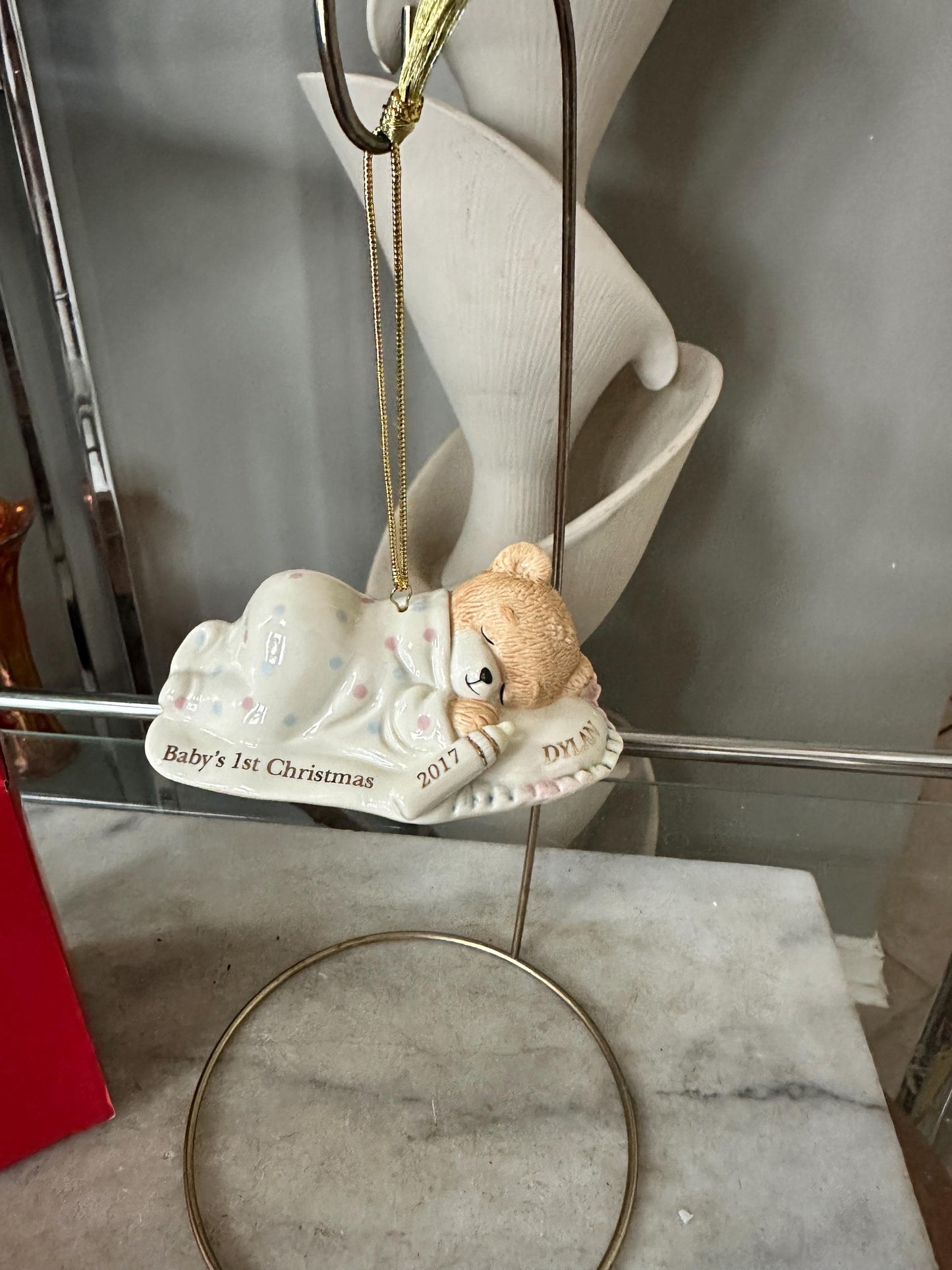 Rare LENOX “Cuddles And Hugs” Baby’s 1st Christmas Bear Ornament -DYLAN