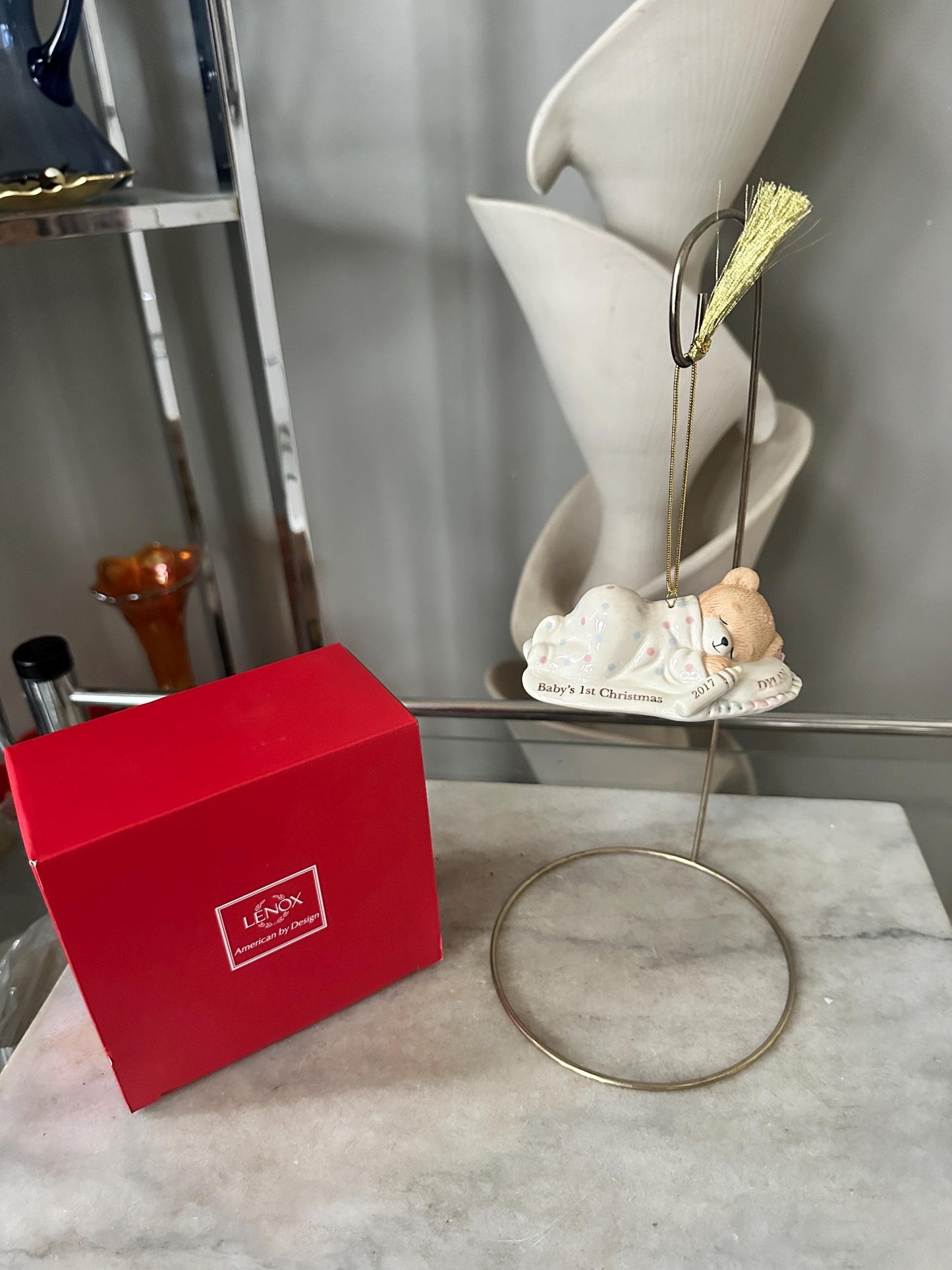 Rare LENOX “Cuddles And Hugs” Baby’s 1st Christmas Bear Ornament -DYLAN