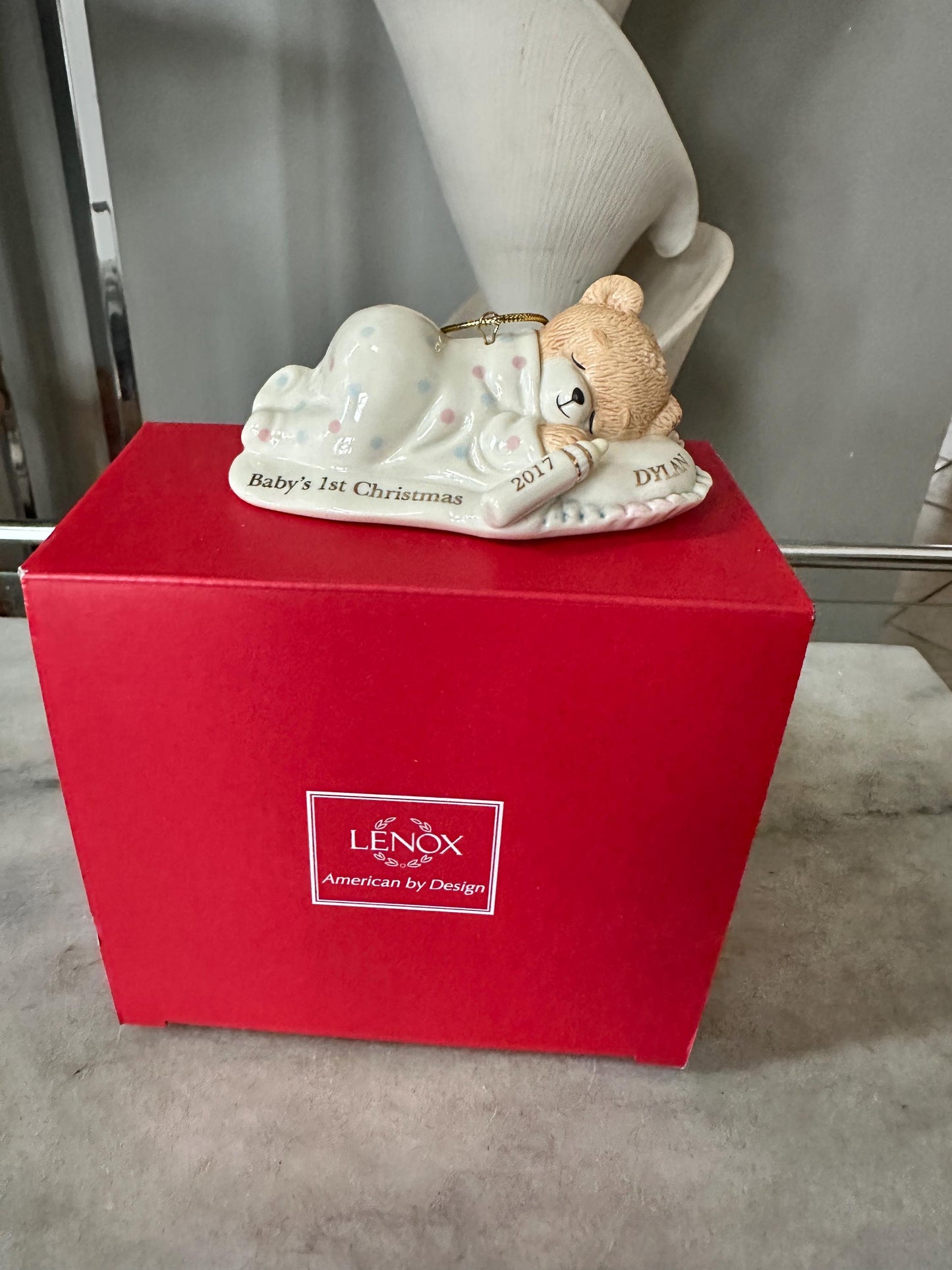 Rare LENOX “Cuddles And Hugs” Baby’s 1st Christmas Bear Ornament -DYLAN