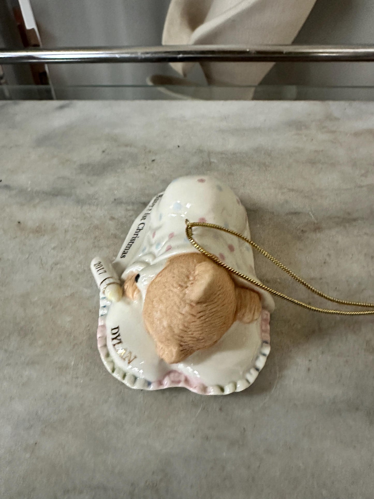 Rare LENOX “Cuddles And Hugs” Baby’s 1st Christmas Bear Ornament -DYLAN