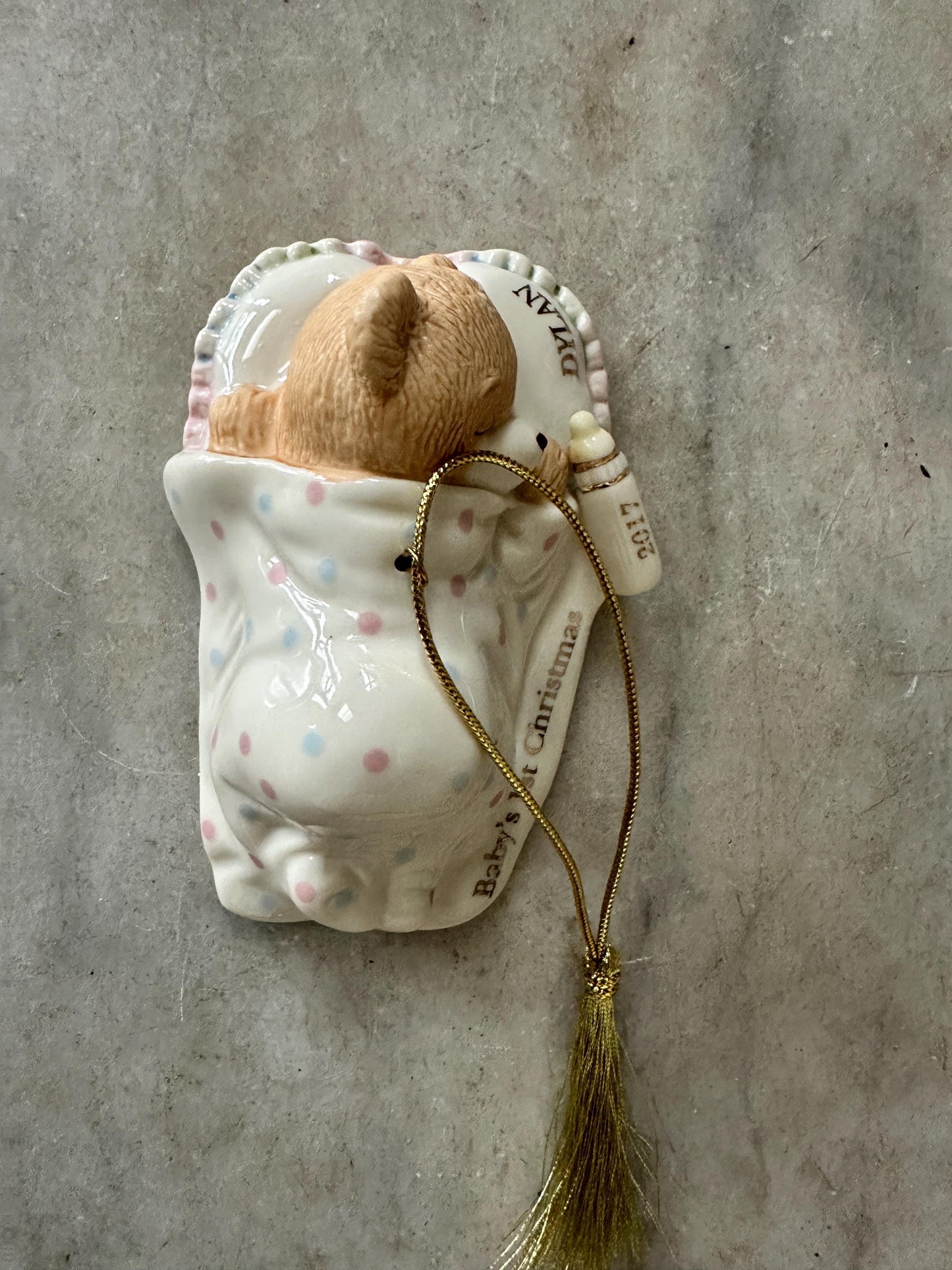 Rare LENOX “Cuddles And Hugs” Baby’s 1st Christmas Bear Ornament -DYLAN