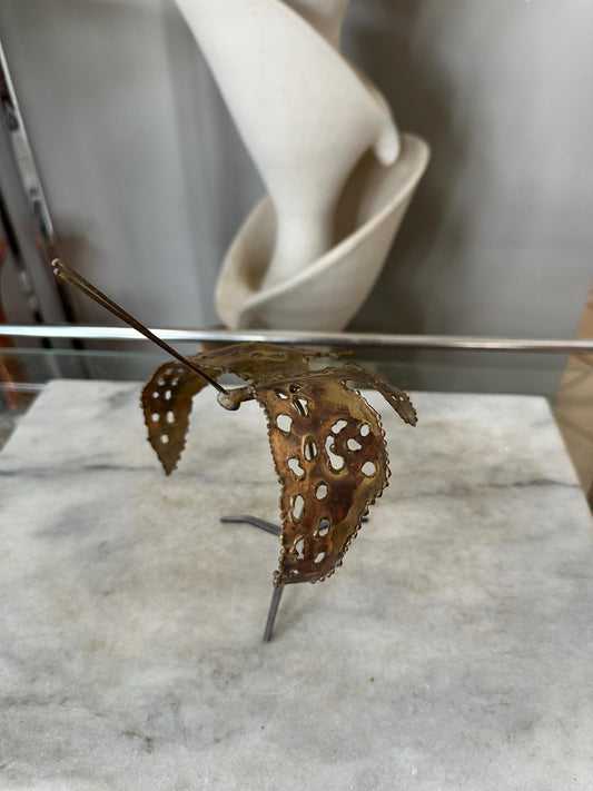 Brass Butterfly Statue Figurine Mid Century Modern 1970s Butterfly Signed by Artist