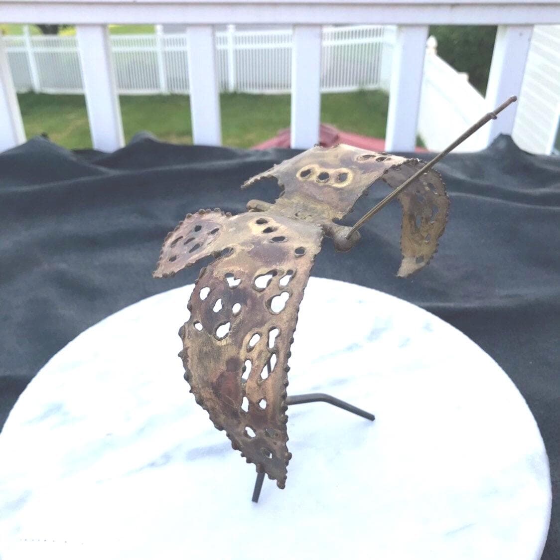 Brass Butterfly Statue Figurine Mid Century Modern 1970s Butterfly Signed by Artist