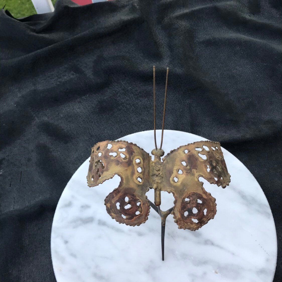 Brass Butterfly Statue Figurine Mid Century Modern 1970s Butterfly Signed by Artist