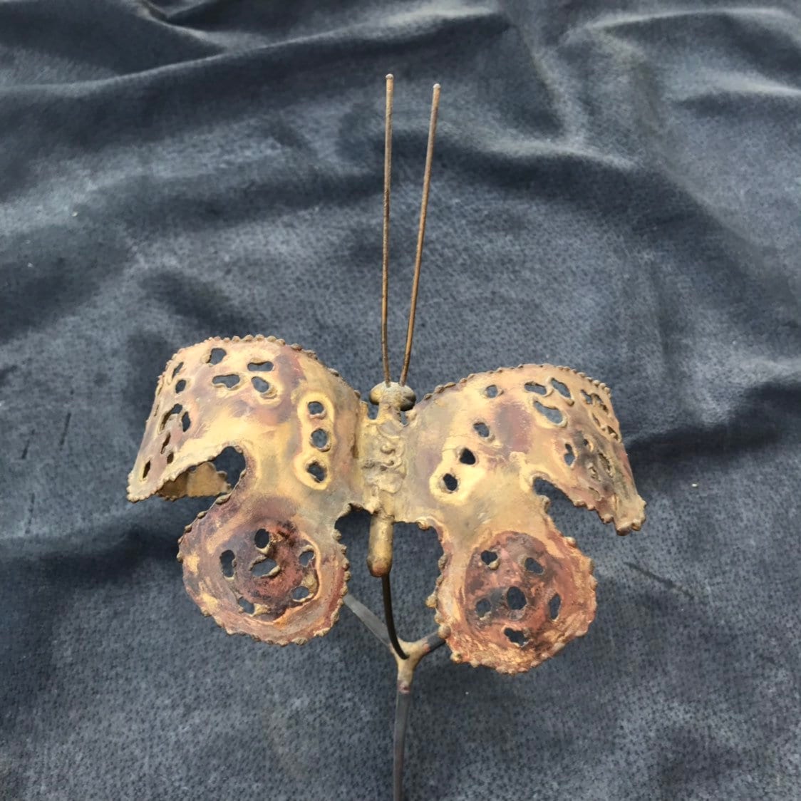 Brass Butterfly Statue Figurine Mid Century Modern 1970s Butterfly Signed by Artist