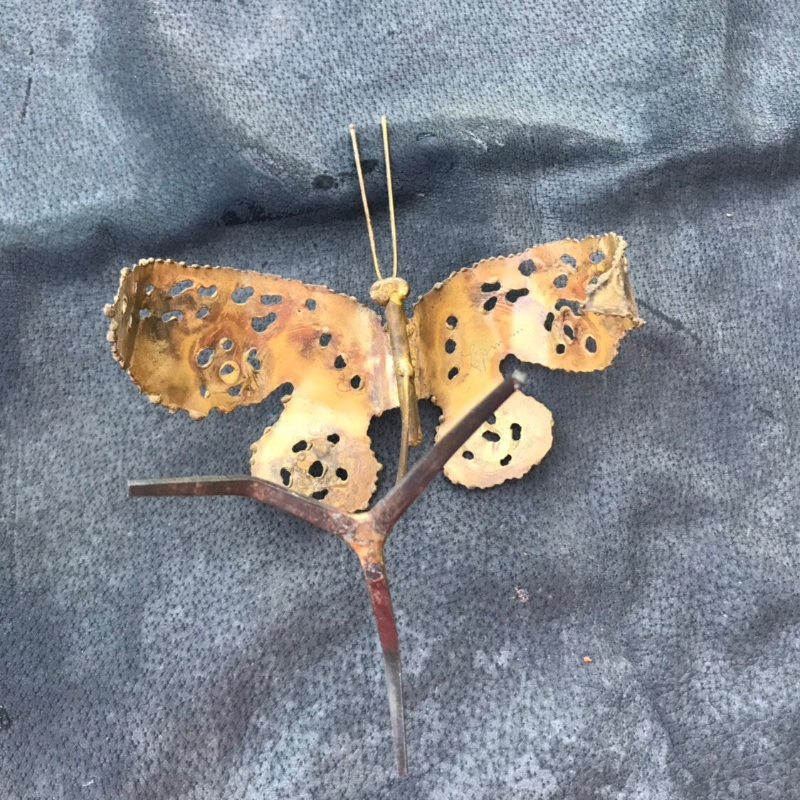 Brass Butterfly Statue Figurine Mid Century Modern 1970s Butterfly Signed by Artist