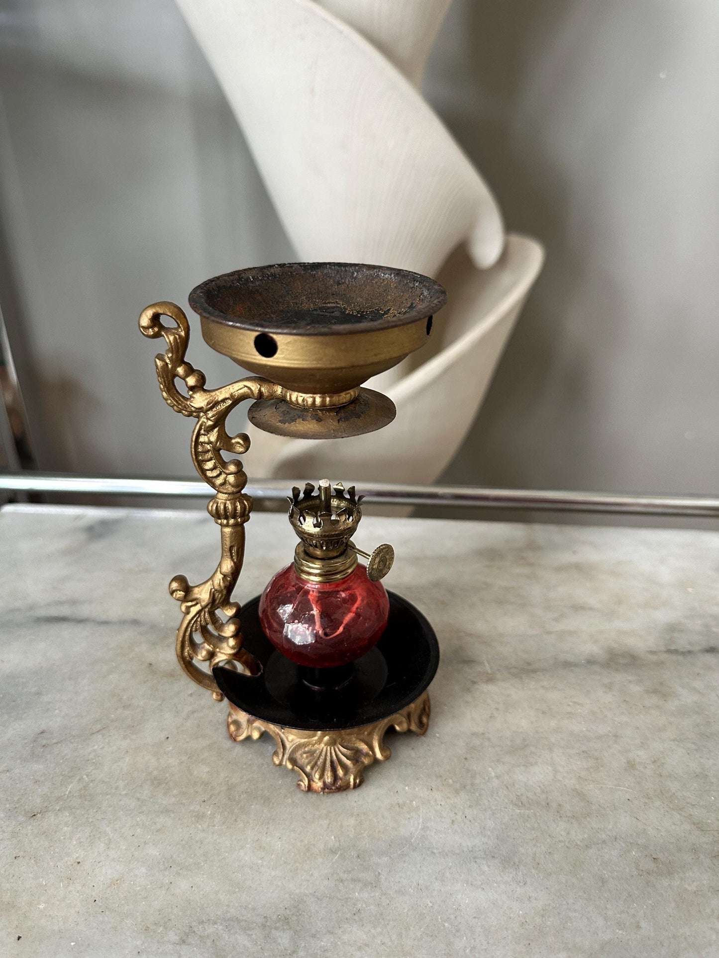 Antique Vapo Cresolene Vaporizer | Quack Medical Oil Lamp Inhaler | Victorian Era Respiratory Remedy | Ornate Cast Metal w/ Replacement Oil