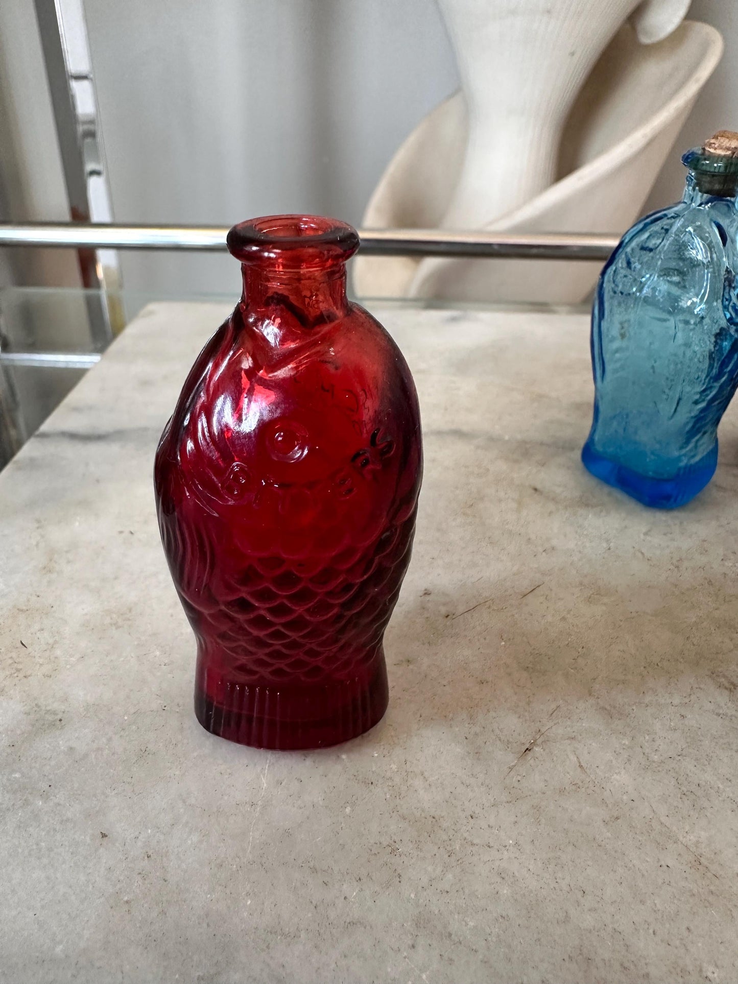 Vintage Wheaton Glass Mini Bottles Lot (7), 1970s Fish, Barrel, Grapes, Whiskey