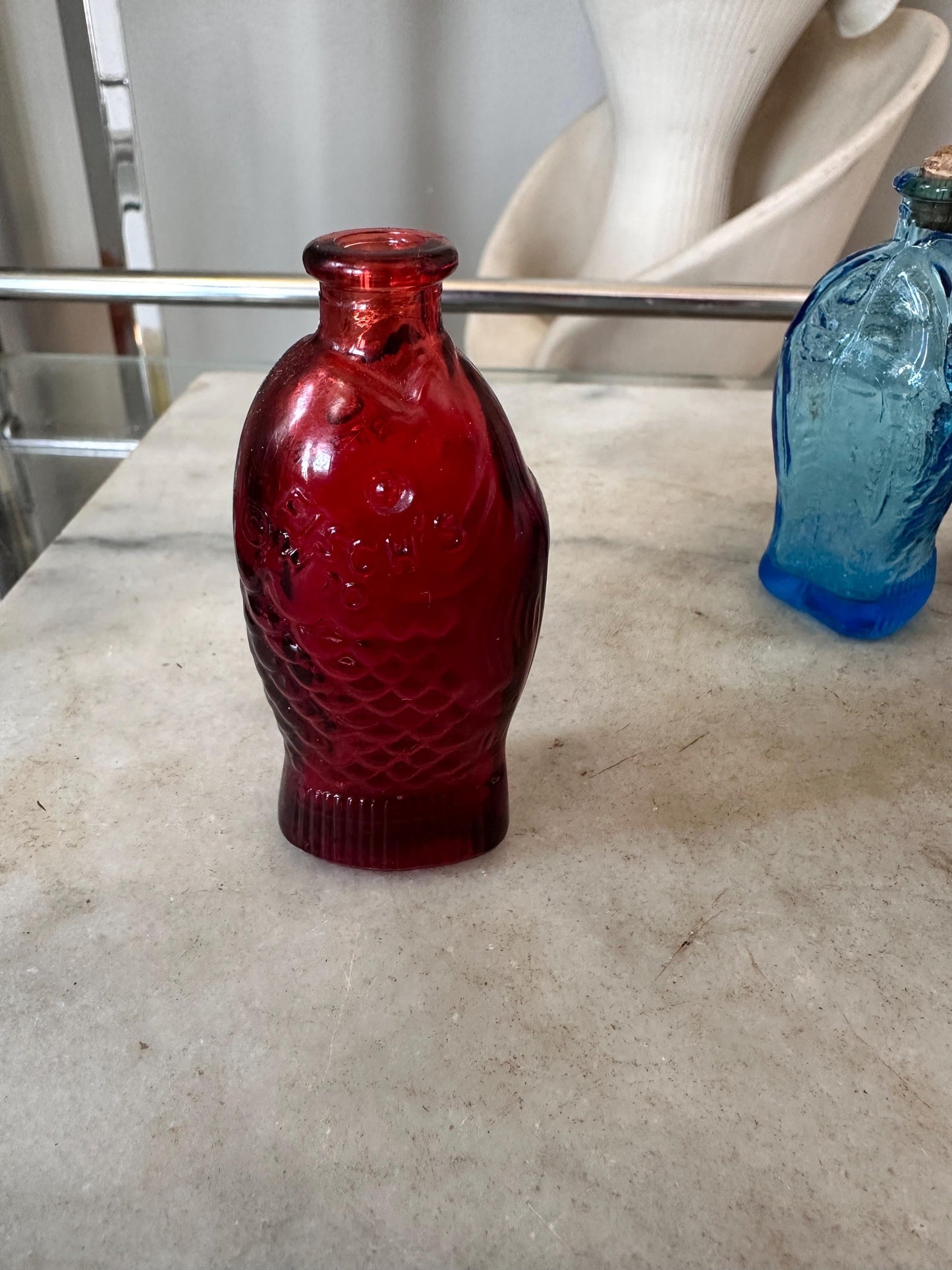 Vintage Wheaton Glass Mini Bottles Lot (7), 1970s Fish, Barrel, Grapes, Whiskey