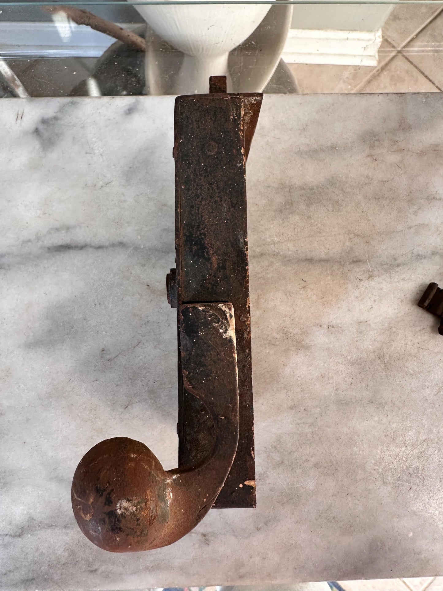 Antique Iron Rim Lock Set with Porcelain Knobs and Skeleton Key