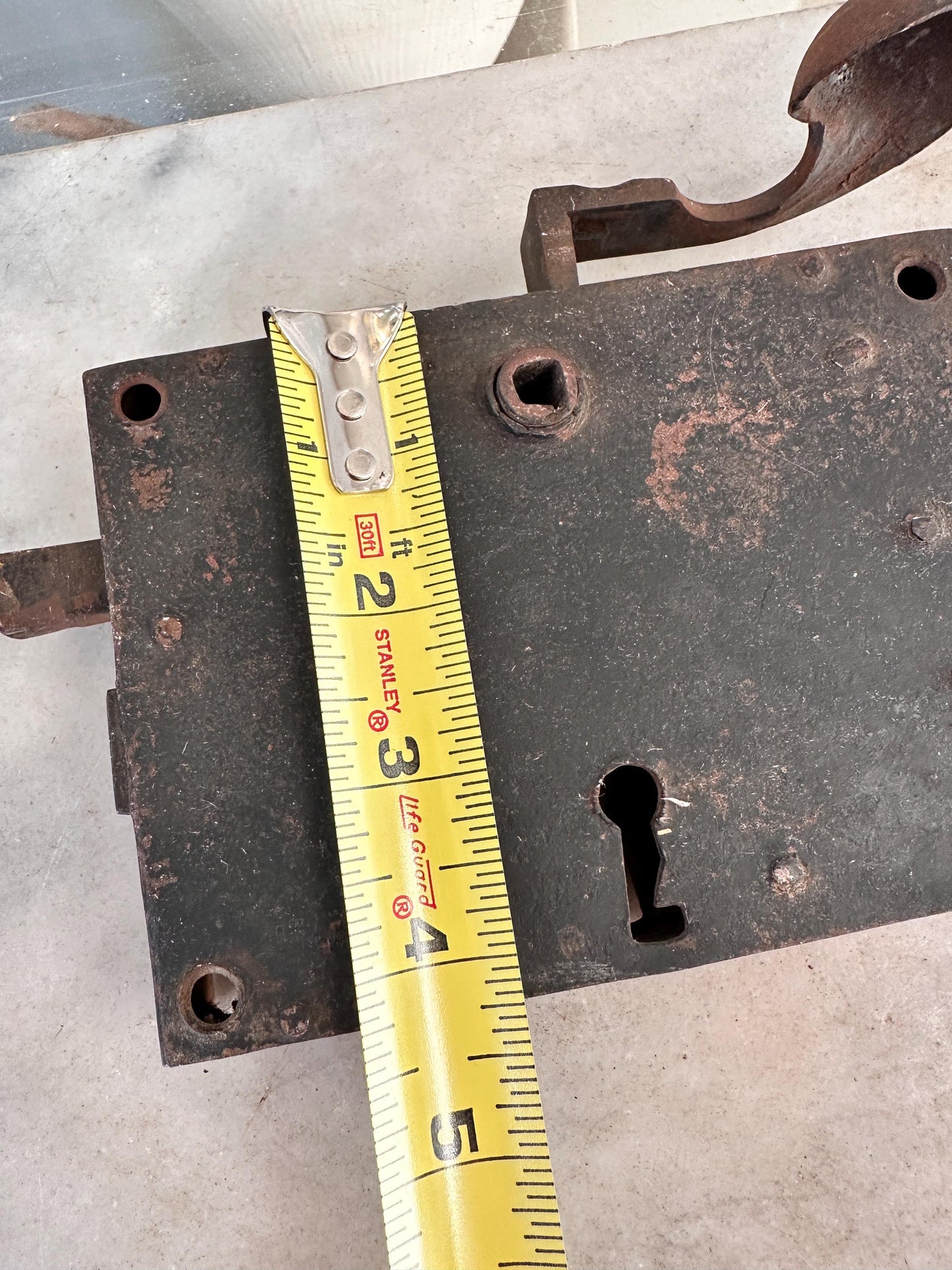 Antique Iron Rim Lock Set with Porcelain Knobs and Skeleton Key