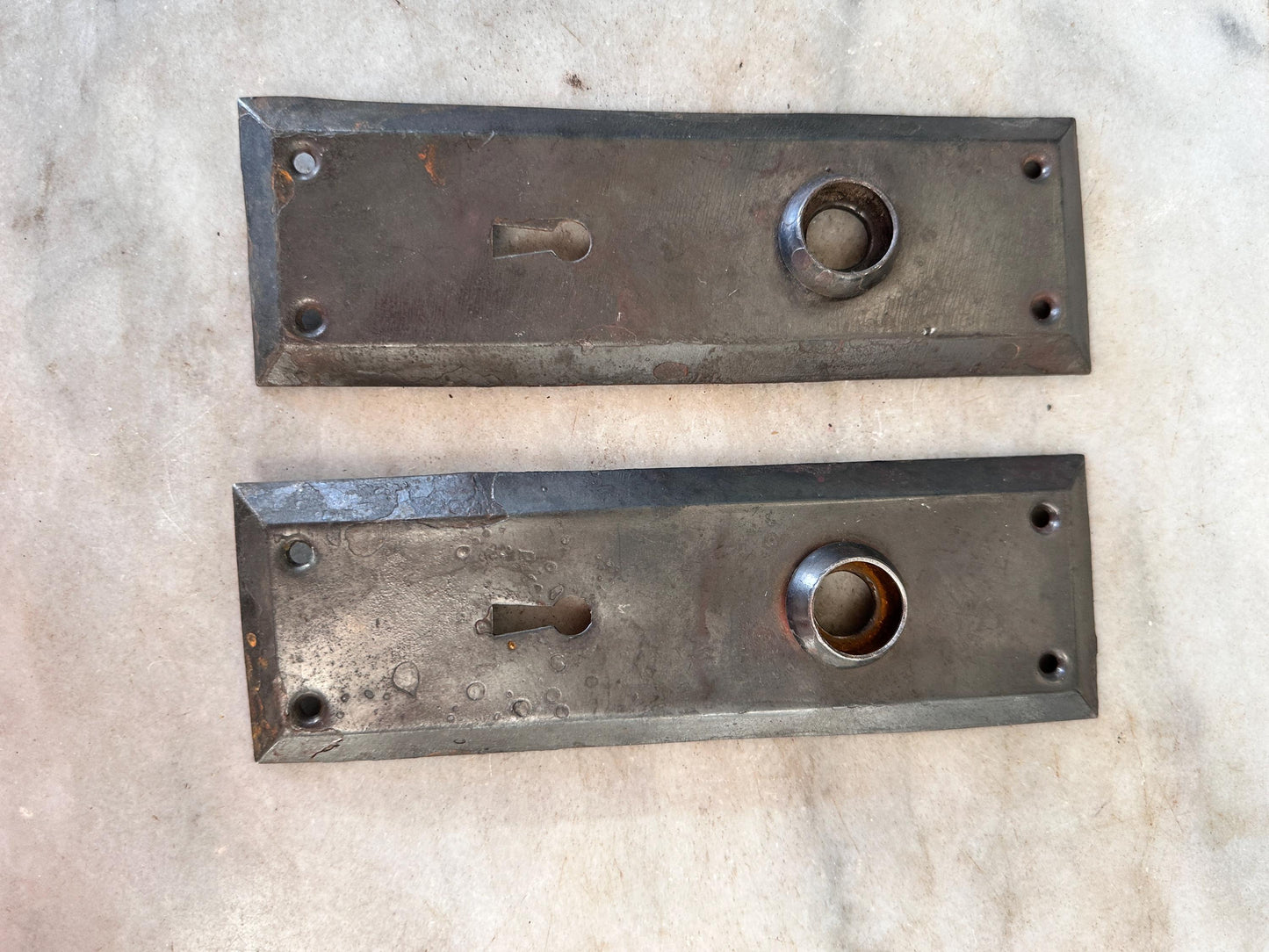 Antique Iron Rim Lock Set with Porcelain Knobs and Skeleton Key