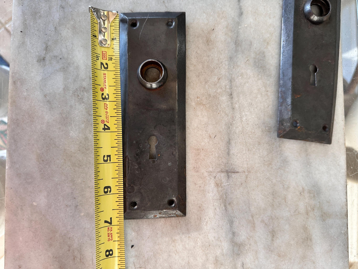 Antique Iron Rim Lock Set with Porcelain Knobs and Skeleton Key