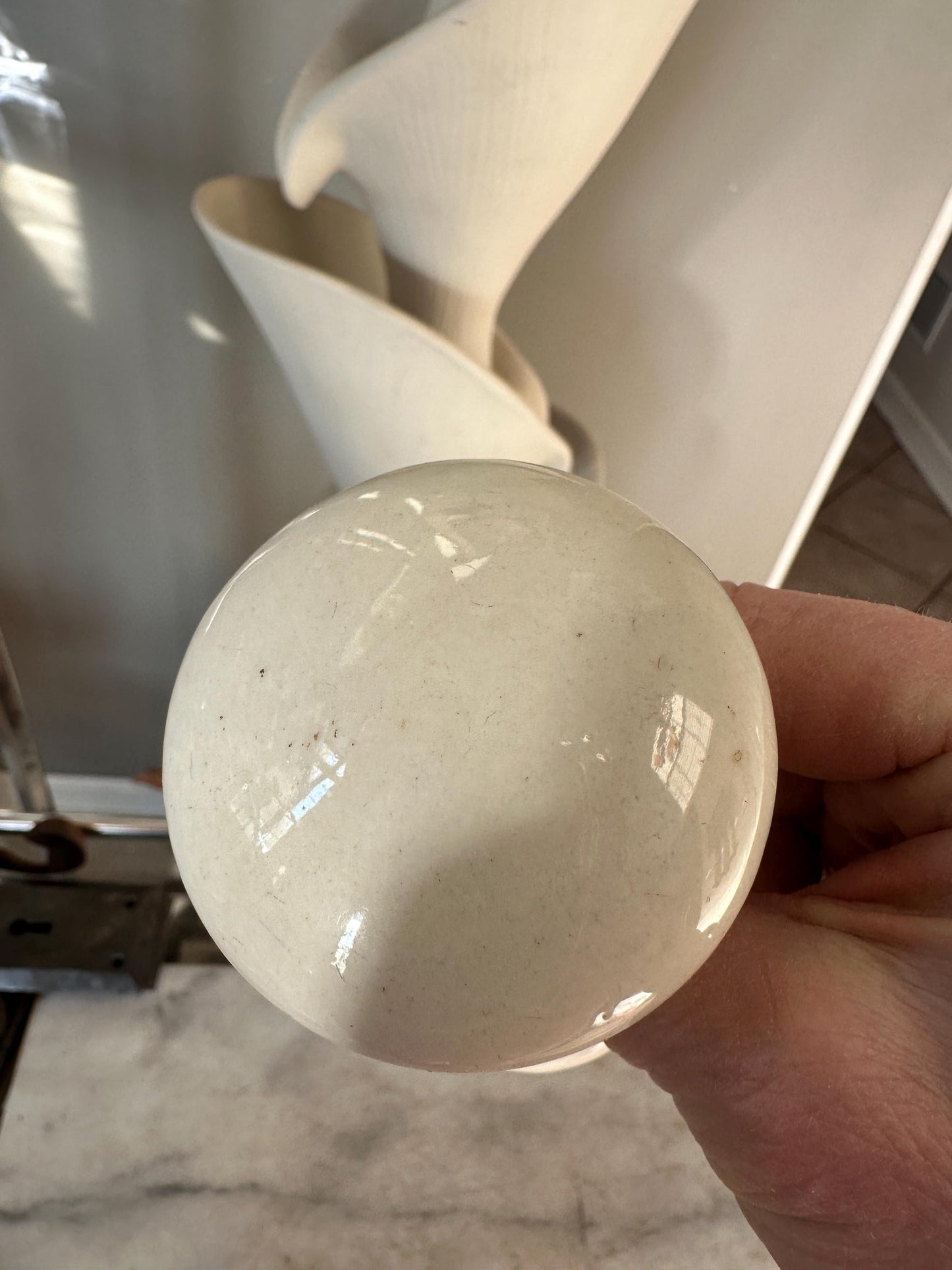 Antique Iron Rim Lock Set with Porcelain Knobs and Skeleton Key